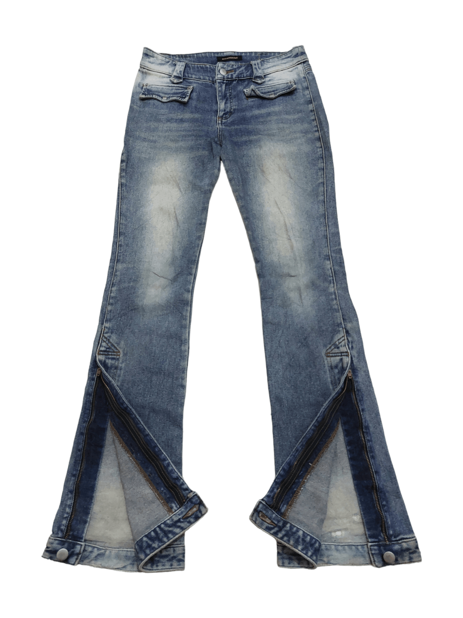 image of Designer Algonquins Wide Leg Zipper Pants in Blue Denim, Men's (Size 30)