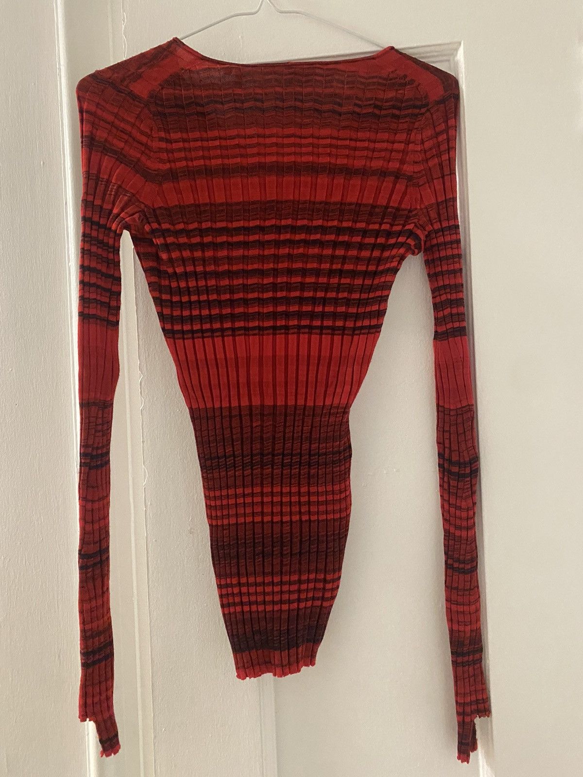 Helmut Lang HELMUT LANG RED/BLACK VNECK KNIT Size XS / US 0-2 / IT 36-38 - 3 Thumbnail