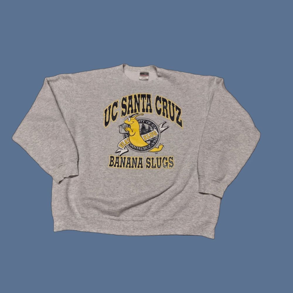 Vintage VINTAGE 90s UC SANTA CRUZ Pulp Fiction Banana Slugs CA Rare Sweatshirt XL Gray Men Regular Crew Neck Pullover Size US XL / EU 56 / 4 - 1 Thumbnail