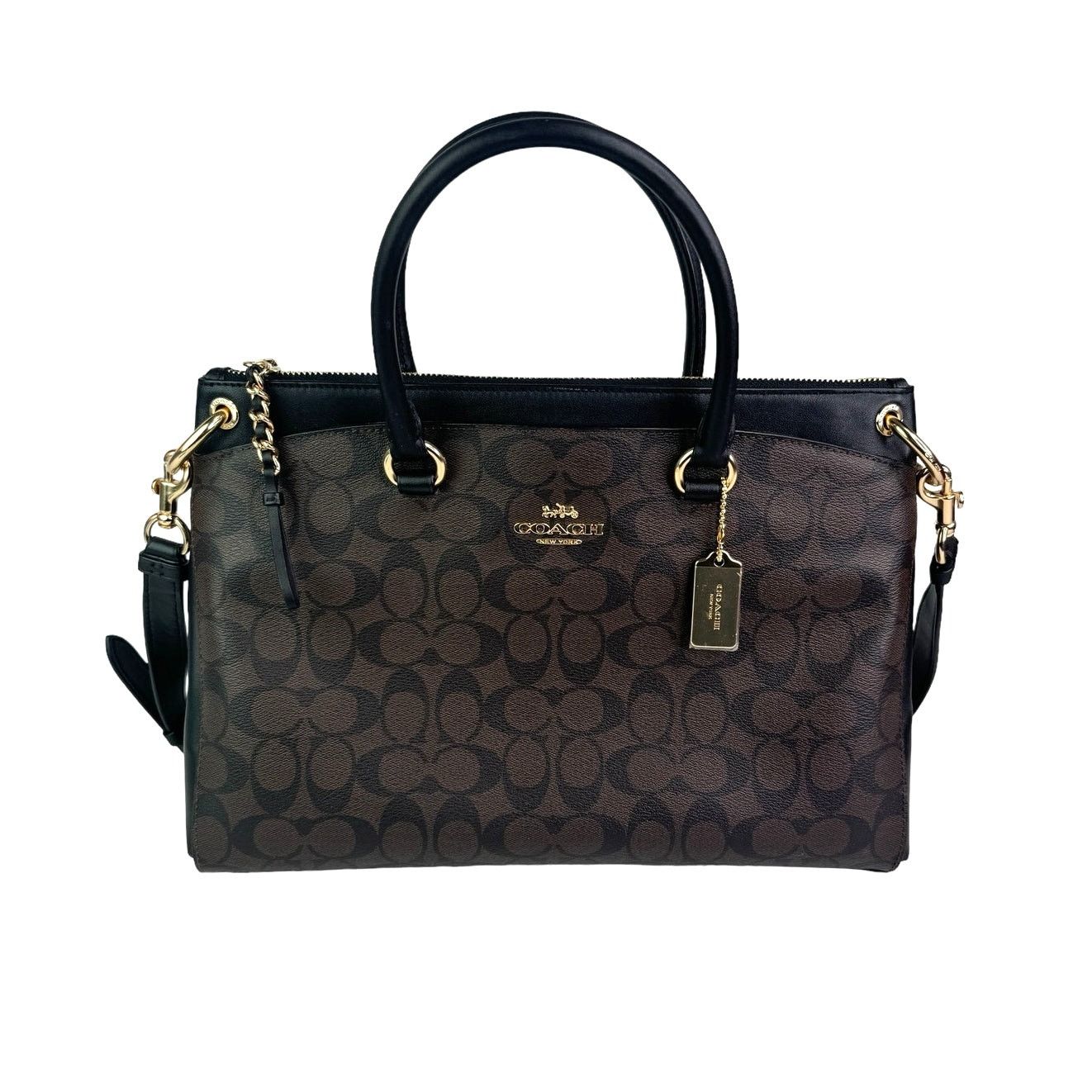 Coach Mia Satchel In Signature Canvas Shoulder Crossbody Bag in Brown, Women's