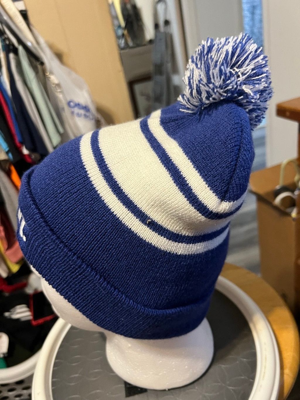 Other Men's HitWear Absolut Blue White Striped Pom Pom Beanie Size ONE SIZE - 2 Thumbnail
