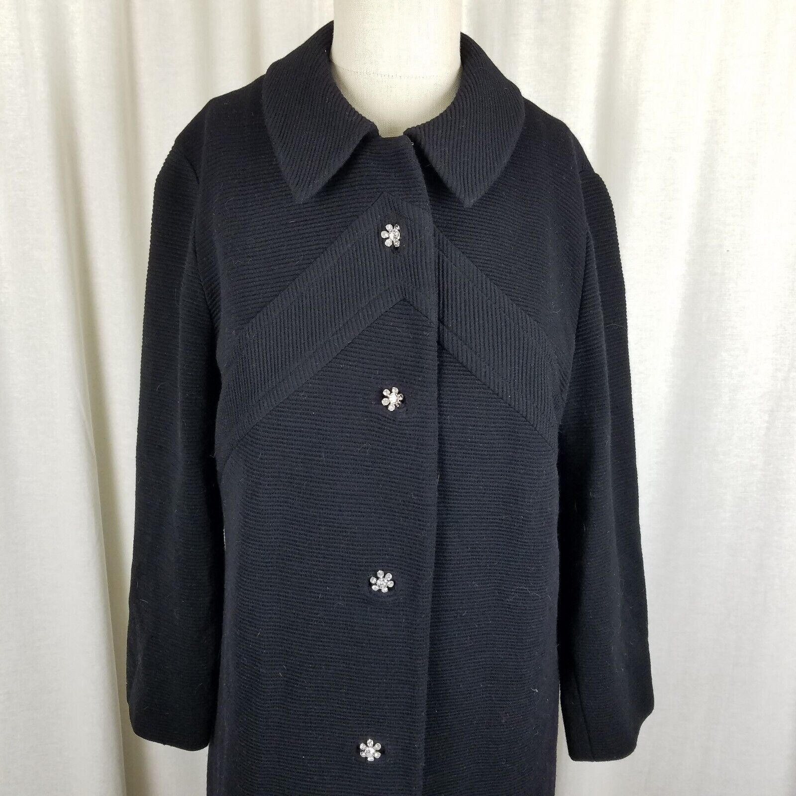 Vintage Vtg Ribbed 50s Mod Wool Peacoat Belgium Diamond Buttons Size M / US 6-8 / IT 42-44 - 2 Thumbnail