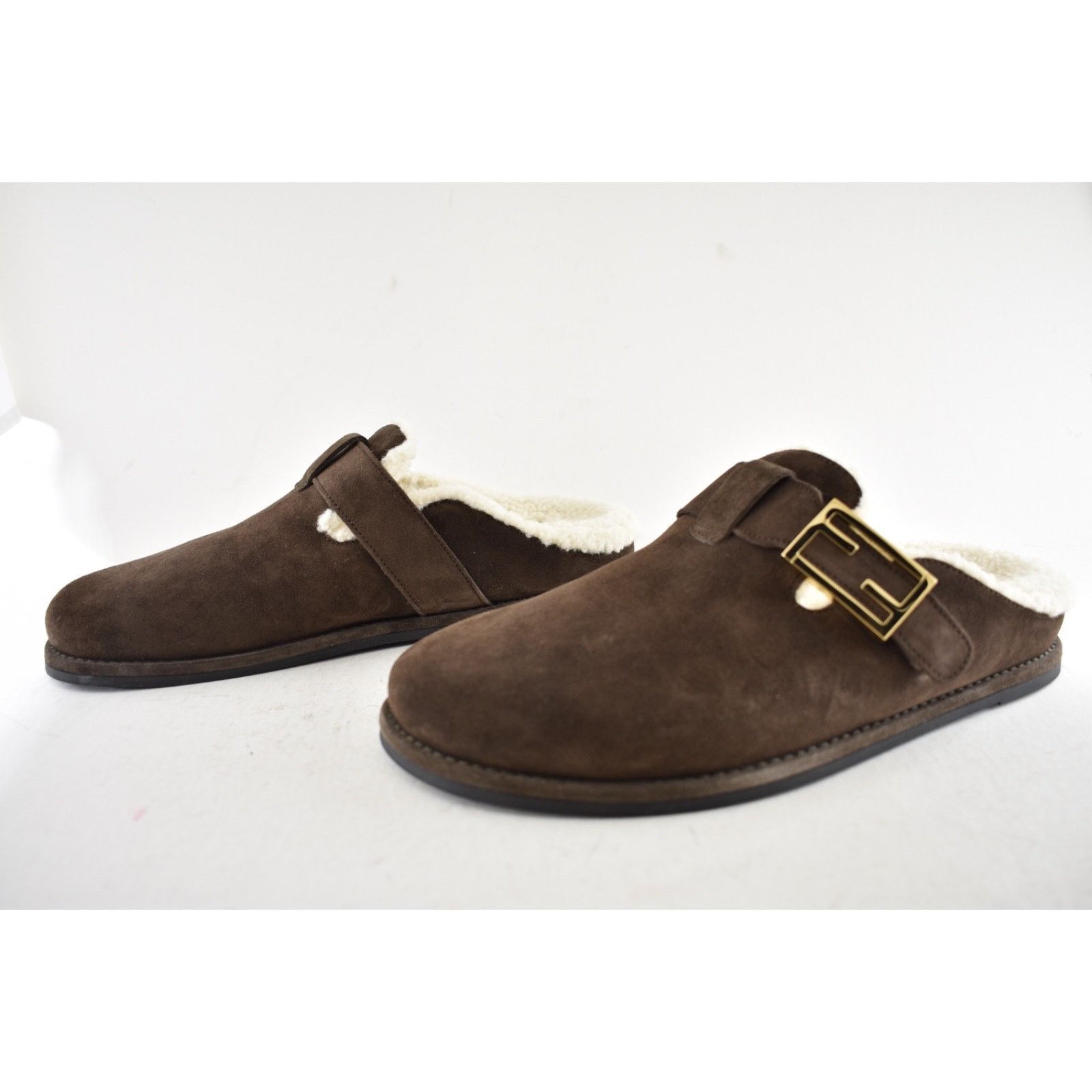 Fendi Fendi Feel Mules Brown Suede Shearling FF Gold Logo Slip On Size US 11 / IT 41 - 13 Thumbnail