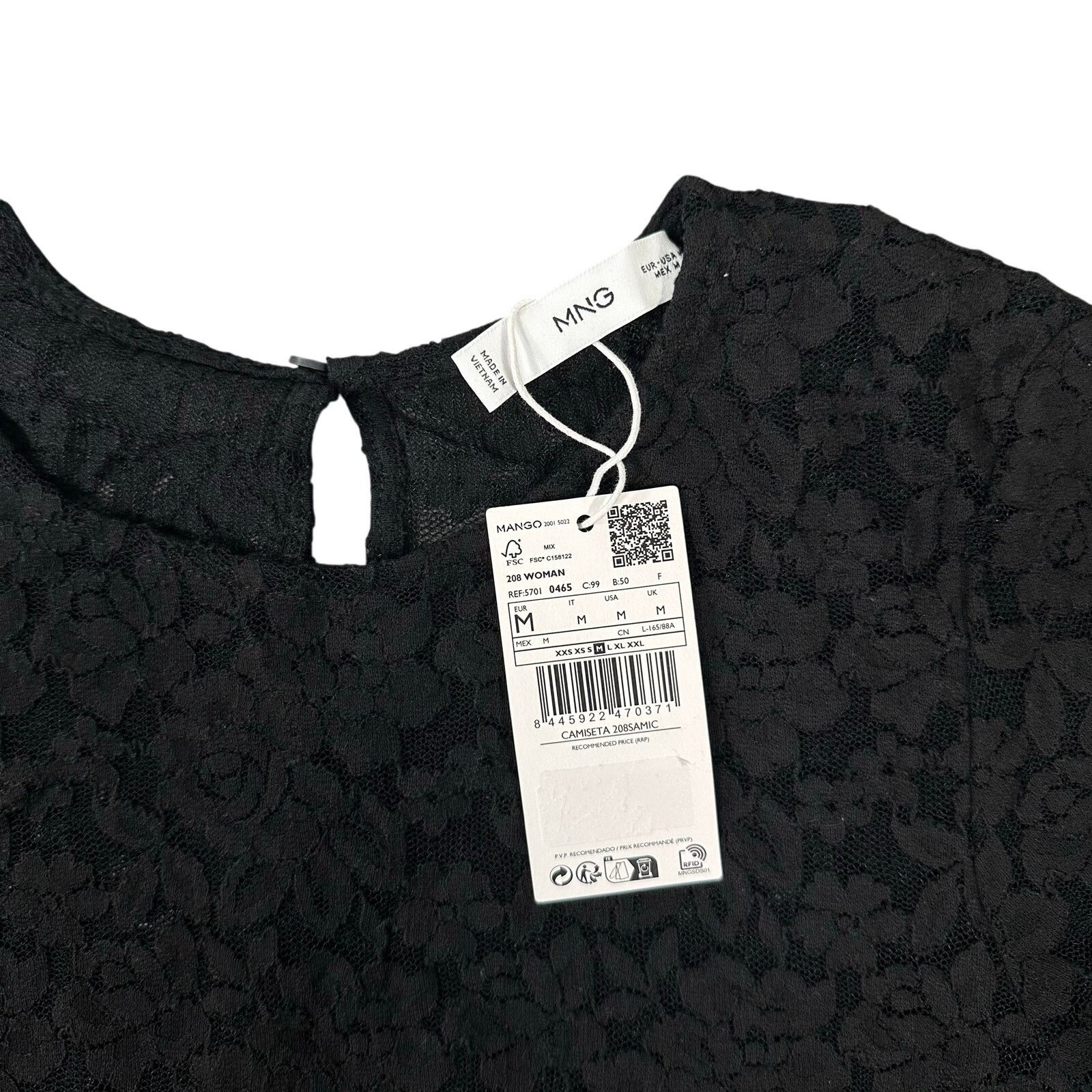Mango Mango Women's Short Sleeve Lace Top Black Size M Size M / US 6-8 / IT 42-44 - 7 Thumbnail