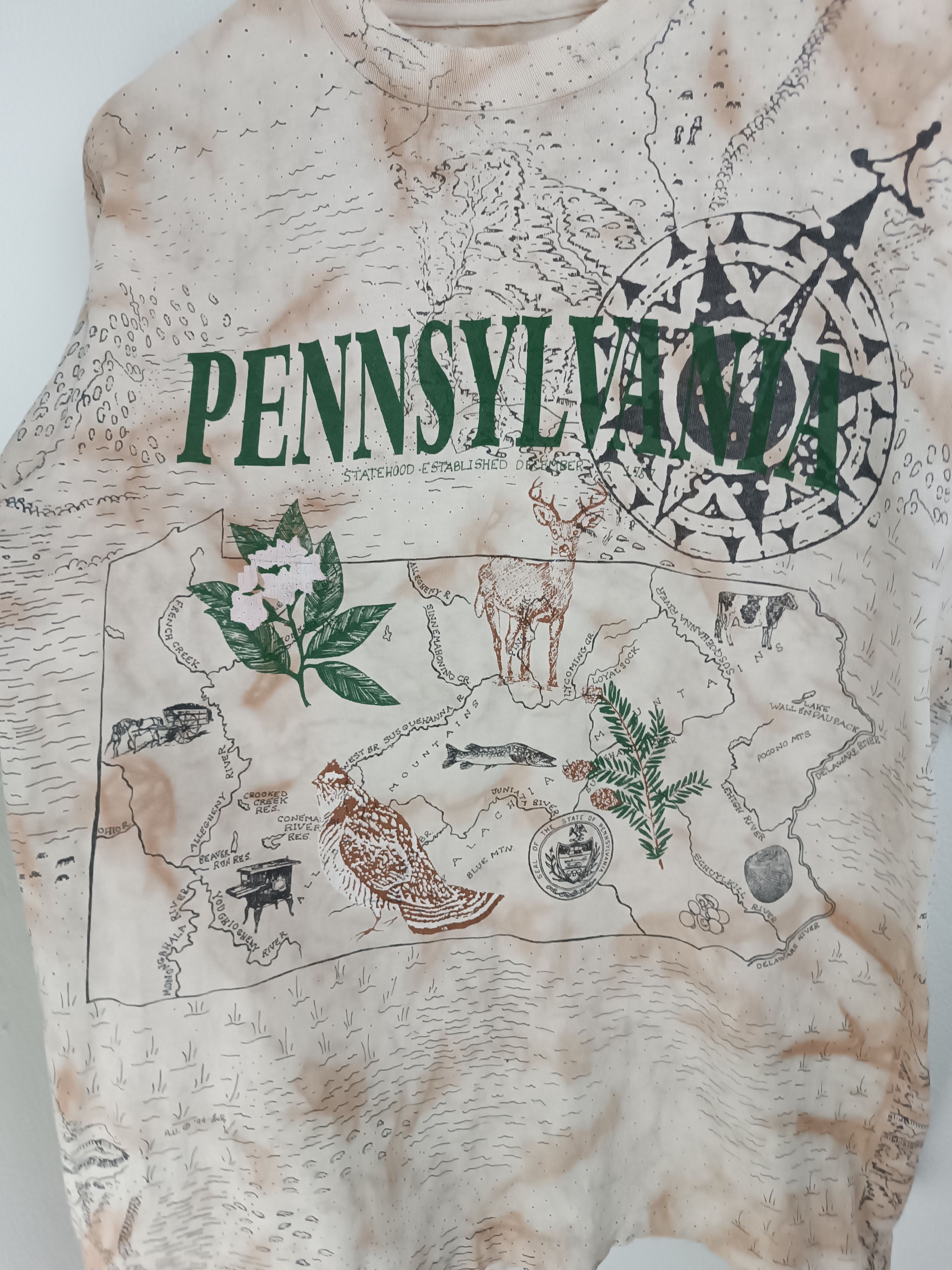 Vintage VINTAGE 90'S PENNSYLVANIA STATE AOP MAP TEE VERY RARE OVP Size US M / EU 48-50 / 2 - 14 Thumbnail