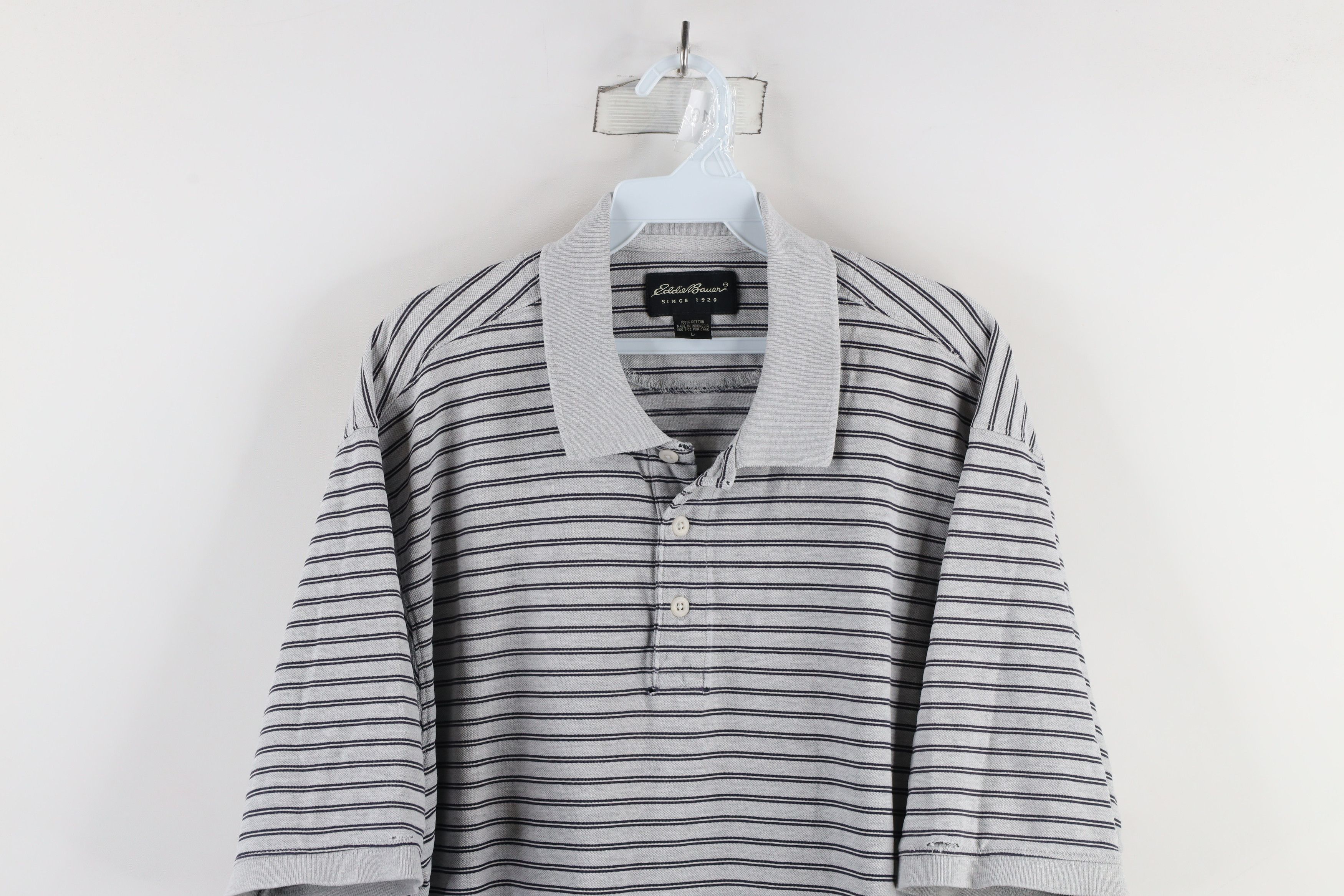 Eddie Bauer × Vintage Vintage 90s Eddie Bauer Knit Collared Golf Polo Shirt Gray Size US L / EU 52-54 / 3 - 2 Thumbnail