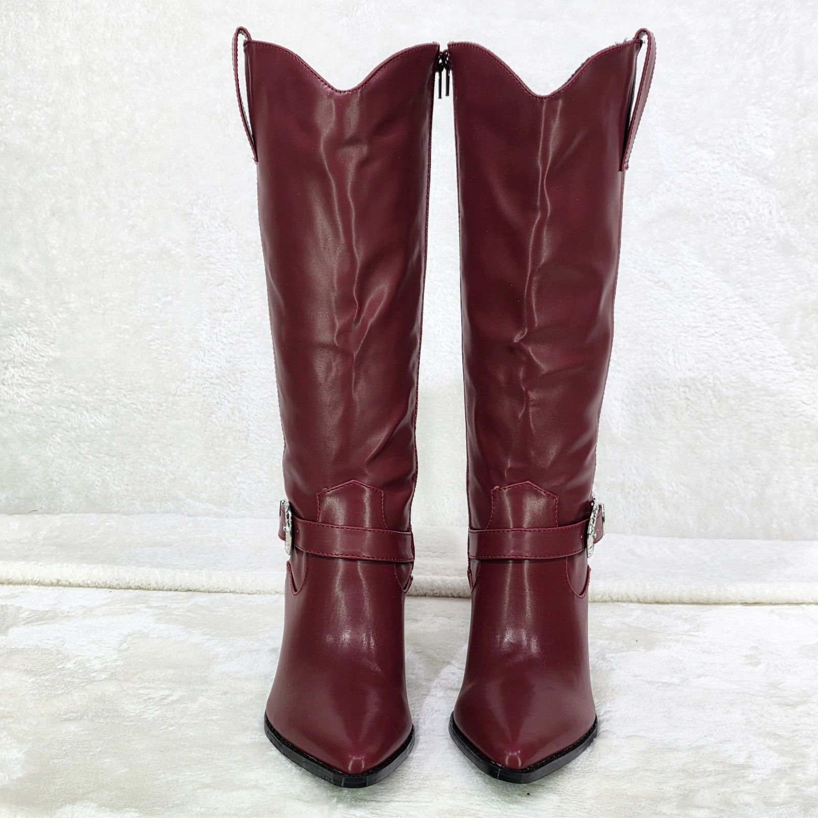Other Ralley Burgundy Wine Red Faux Leather Western Knee High 2" H Size US 9 / IT 39 - 4 Thumbnail