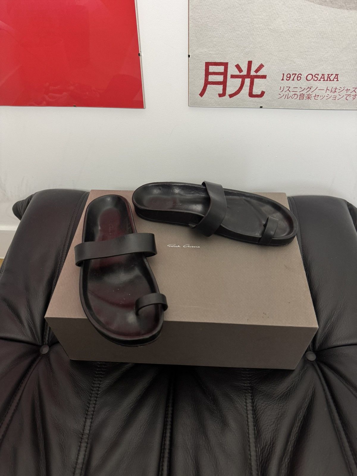 Rick Owens RICK OWENS Slides Sandals Black Leather Mainline Designer Size US 7 / EU 40 - 3 Thumbnail
