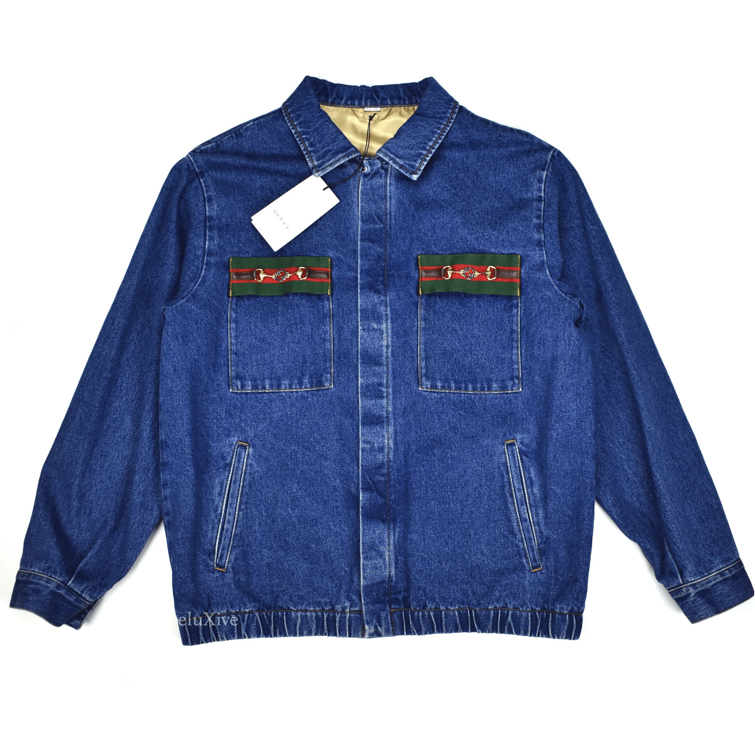 Gucci Gucci Web Stripe & Horsebit Logo Denim Jacket NWT Size US M / EU 48-50 / 2 - 1 Preview