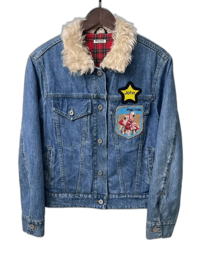 Miu Miu Miu Miu Denim Jacket with Fur Collar-yf Size US M / EU 48-50 / 2 - 1 Thumbnail