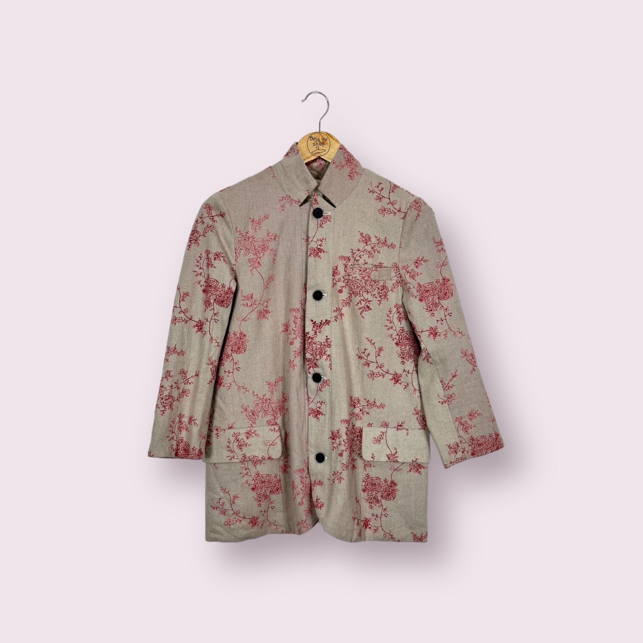 image of Alexander Manamis Linen Floral Blazer Size 1 in Beige, Women's