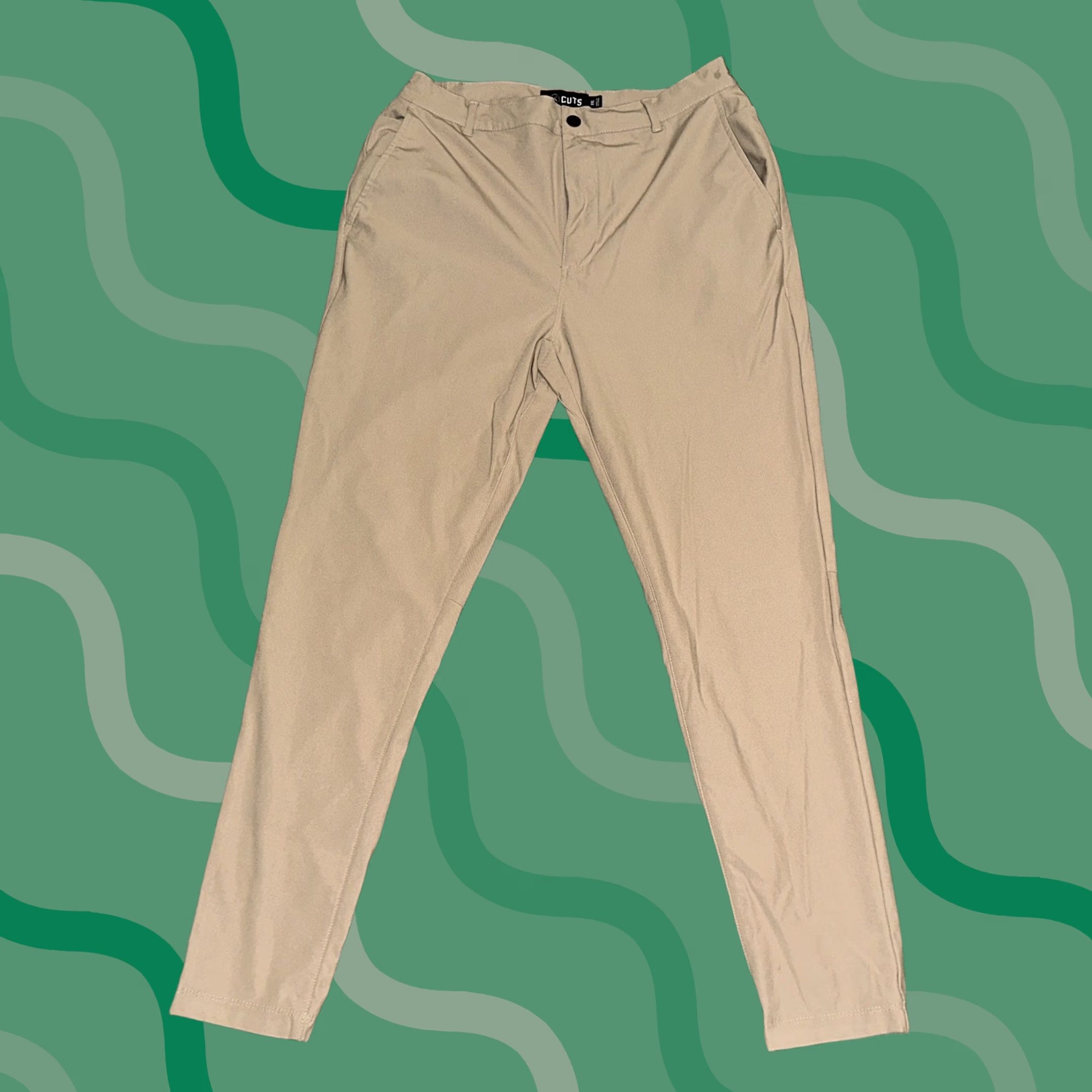 UES Clothing CUTS Pants Mens 2XL Jogger Performance Stretch Zip Pocket Tapered Khaki Beige City Preppy Sports Mens Size US 39 - 1 Thumbnail