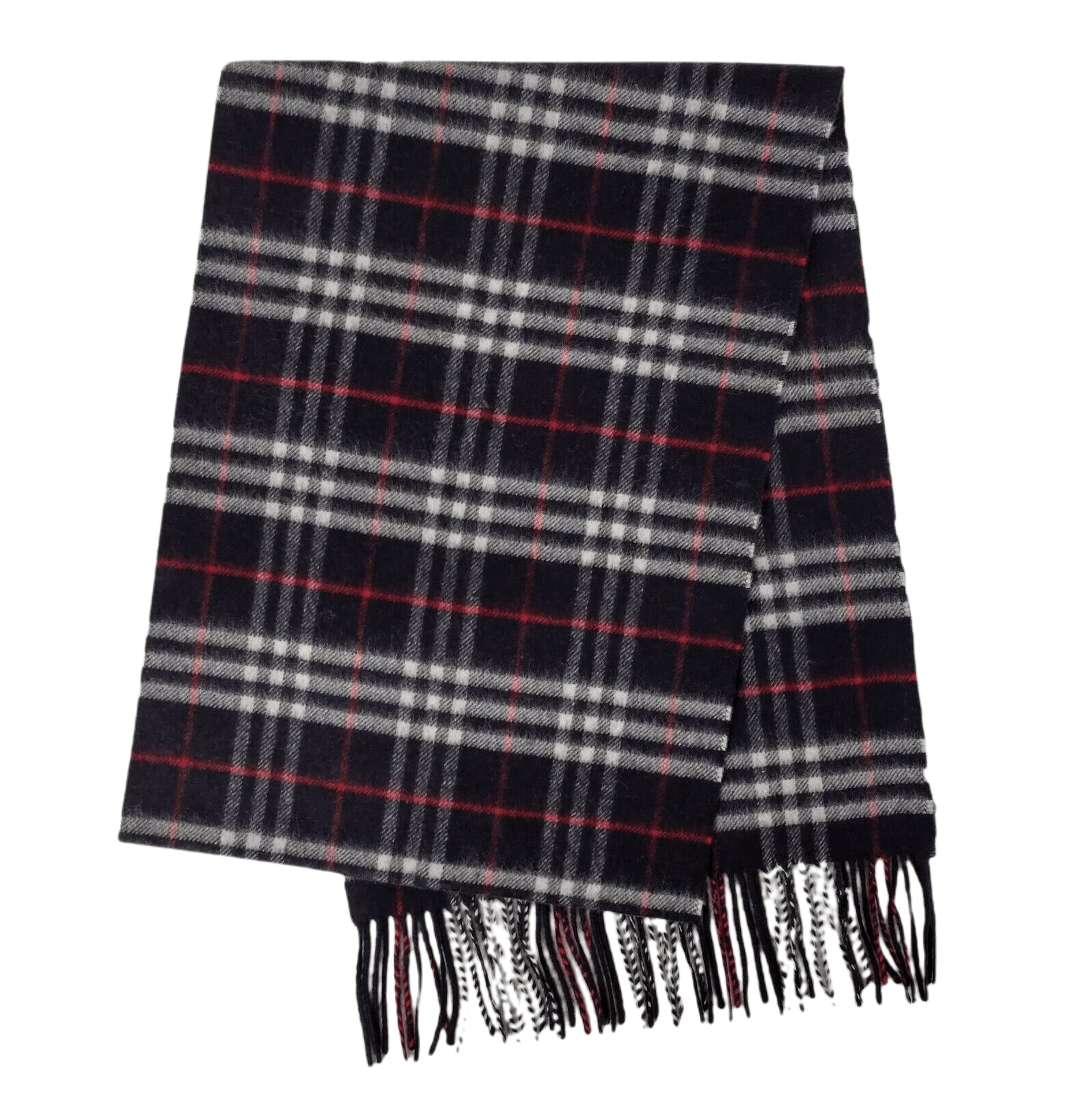 Burberry Navy Vintage Checker Cashmere Long Scarf with Fringe Size ONE SIZE - 1 Thumbnail