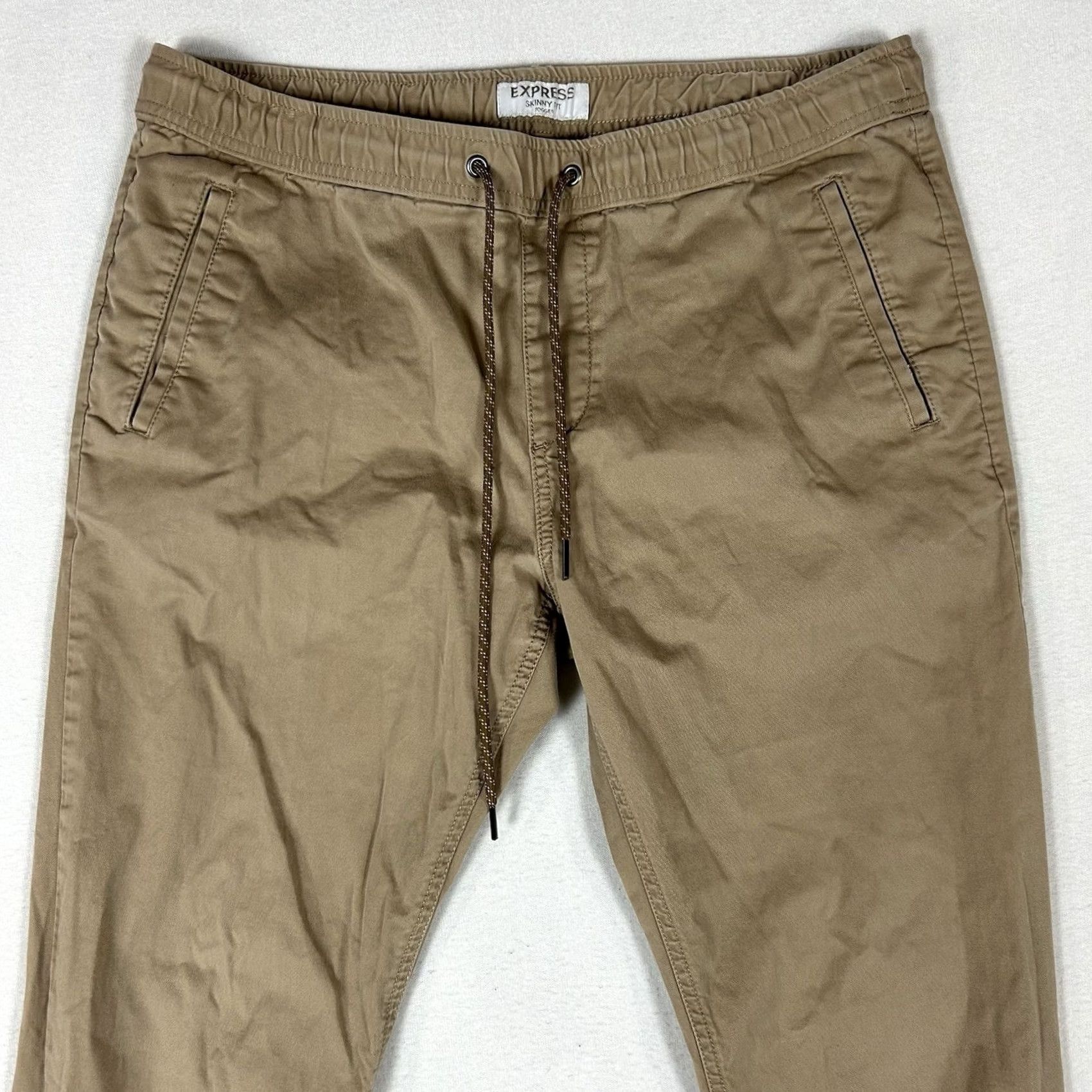 Express Express Jogger Khakis Mens Size 32 Beige Slim Fit Drawstring Pockets Stretch Tapered Pants Size US 32 / EU 48 - 3 Thumbnail
