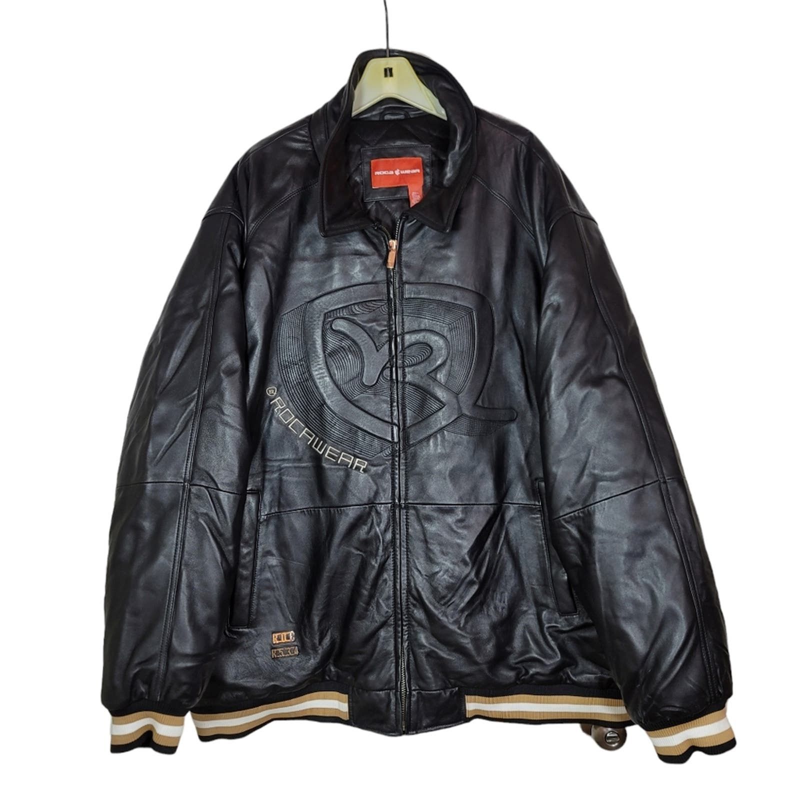 image of Rocawear Embroidered Lambskin Leather Jacket 6Xl in Black, Men's (Size 2XL)