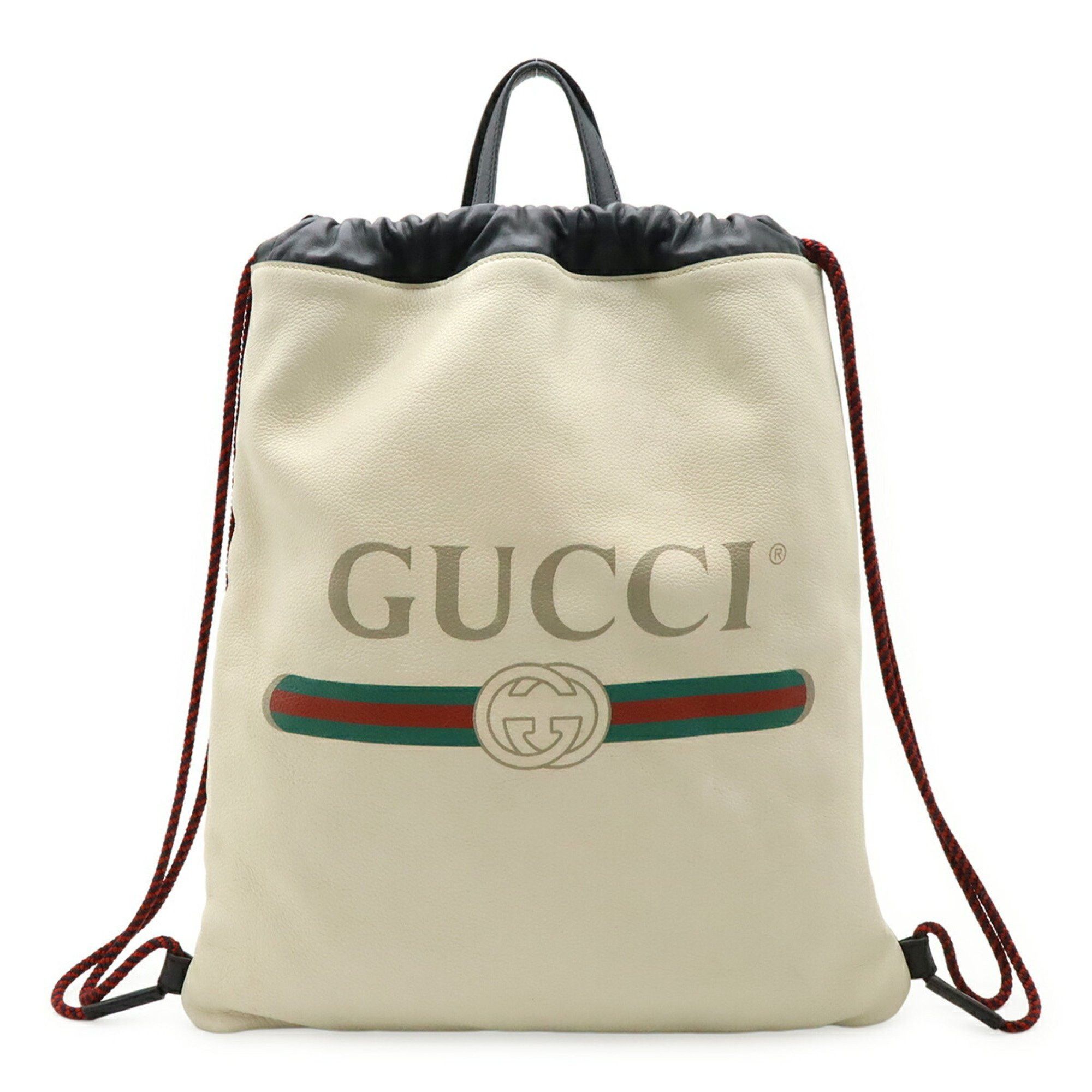 Gucci print drawstring backpack/tote bag style leather ivory/white