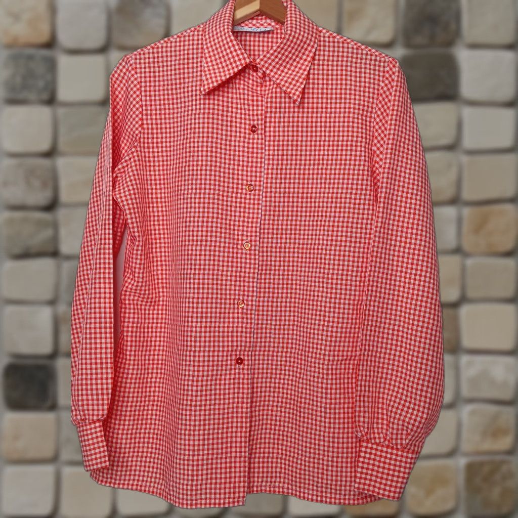 Vintage Lady Holiday Blouse Shirt Womens M White Plaid Collared Long Sleeve Vintage Holiday Pattern Size M / US 6-8 / IT 42-44 - 1 Thumbnail