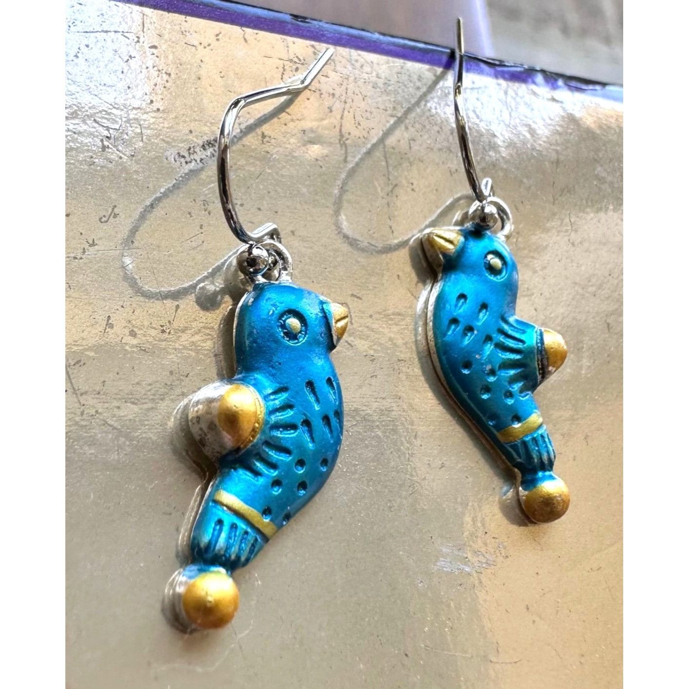 Handmade Bluebird Earrings New Painted Metal Dangle Hooks Bird Watche Size ONE SIZE - 7 Thumbnail