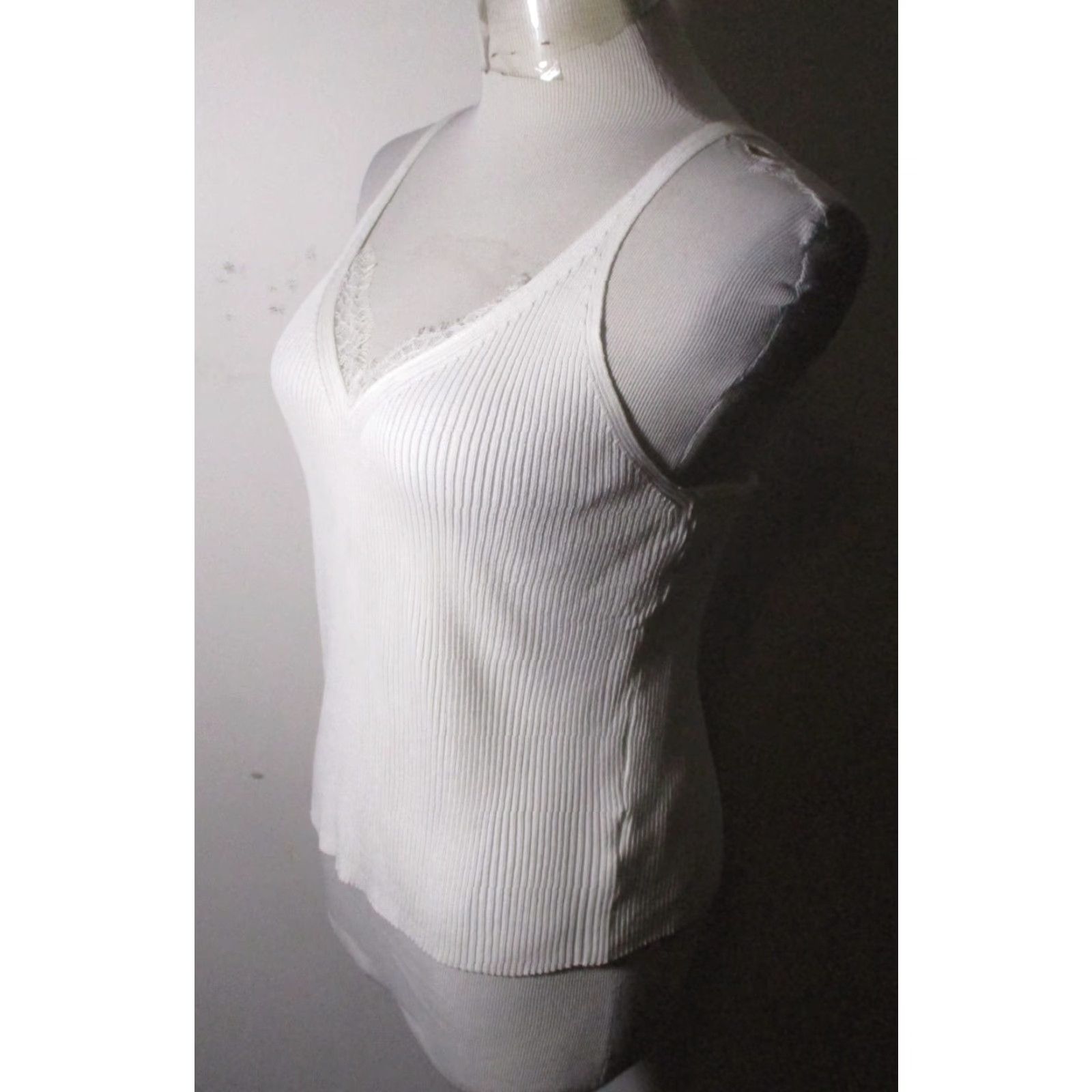 Vintage EE:SOME White Lace Trim Spaghetti Strap Top M NWOT Ladies Shirt Sleeveless Cropped Regular Size M / US 6-8 / IT 42-44 - 3 Thumbnail