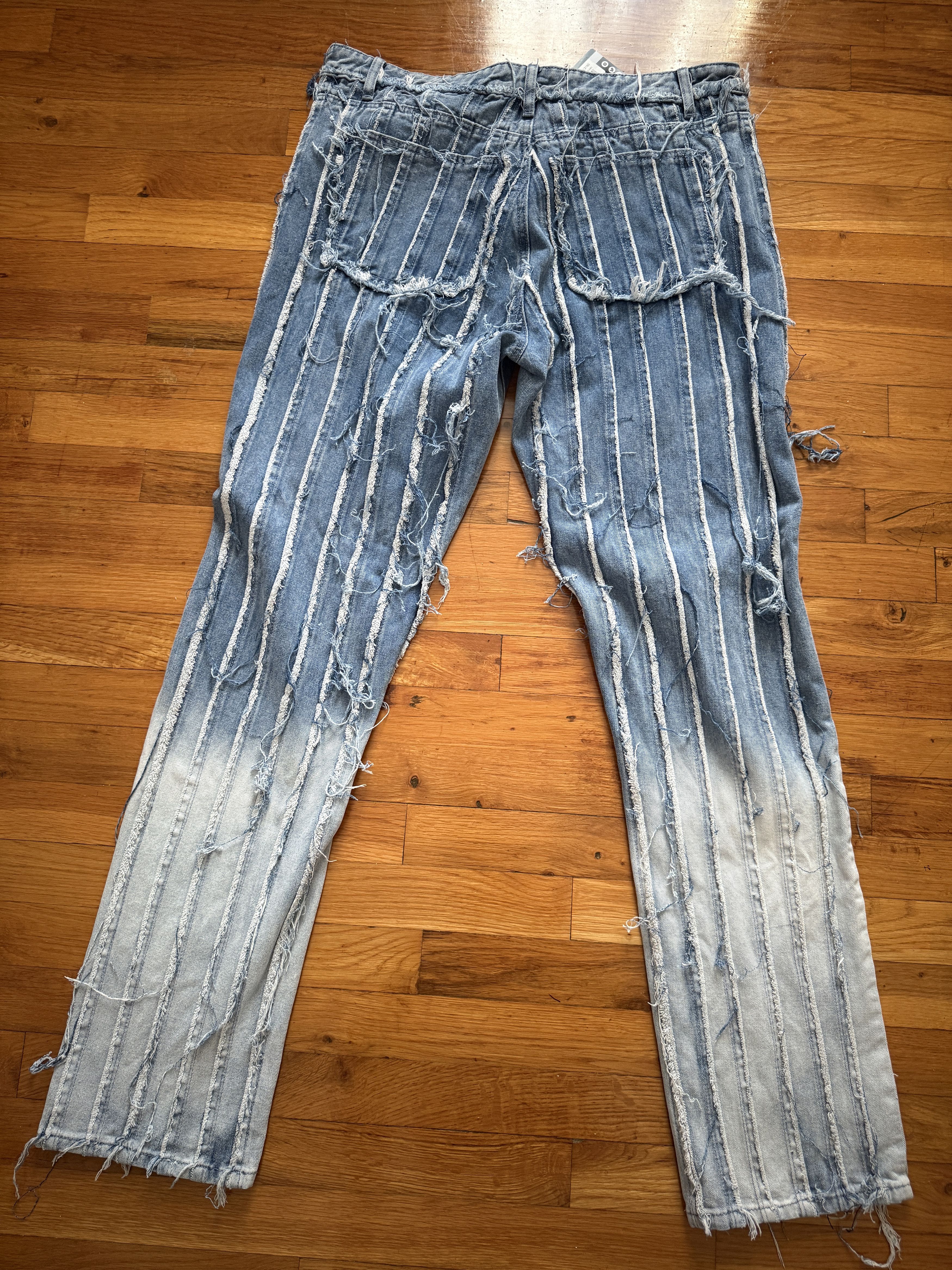 Jaded London Faded Blue Frayed Panelled Straight Leg Jeans Size US 36 / EU 52 - 2 Thumbnail