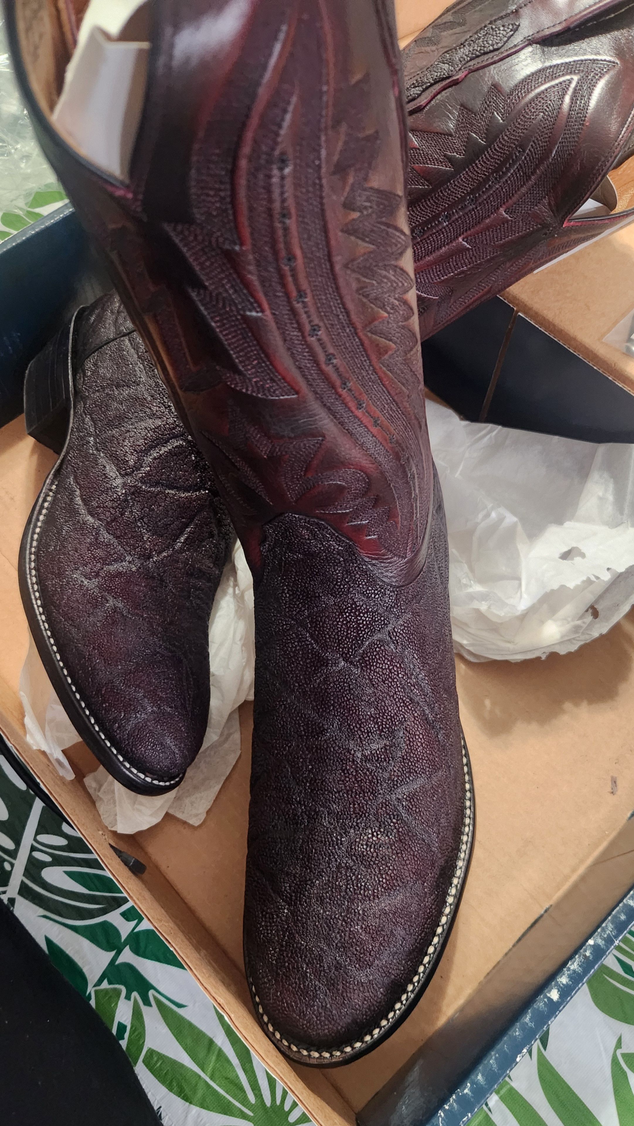 Lucchese × Vintage Lucchese 2000 african Exotic Black cherry boots 10.5 D T3039 Size US 10.5 / EU 43-44 - 8 Thumbnail