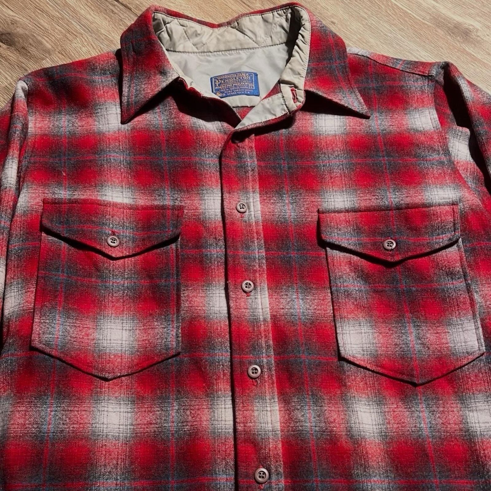 Pendleton Vintage 60s 70s Pendleton Board Shirt Red Shadow Plaid Wool Size US L / EU 52-54 / 3 - 7 Thumbnail