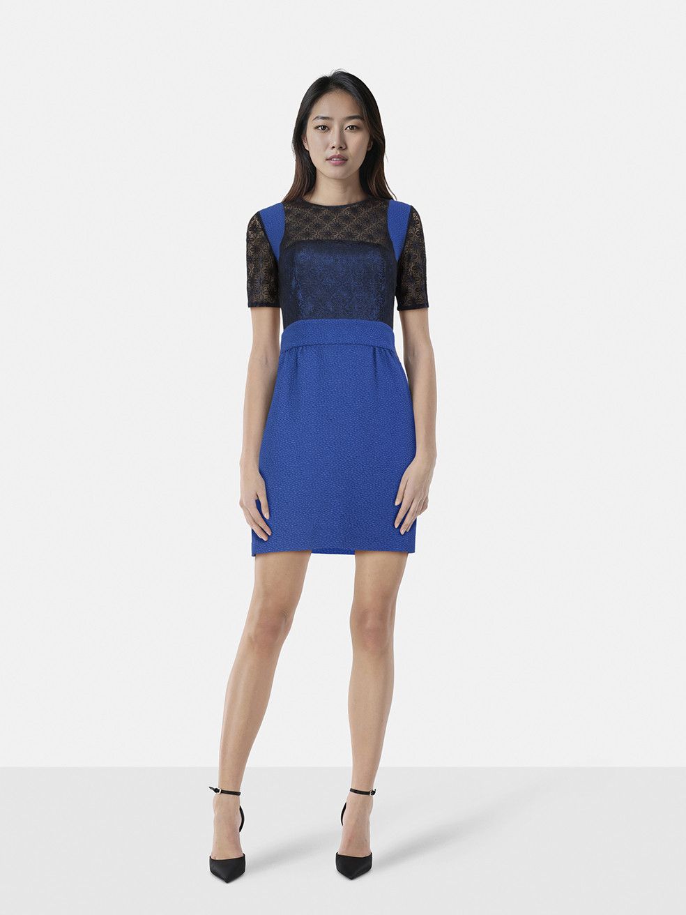 Sandro Blue Metallic Lace Panel Mini Dress Size M / US 6-8 / IT 42-44 - 1 Thumbnail