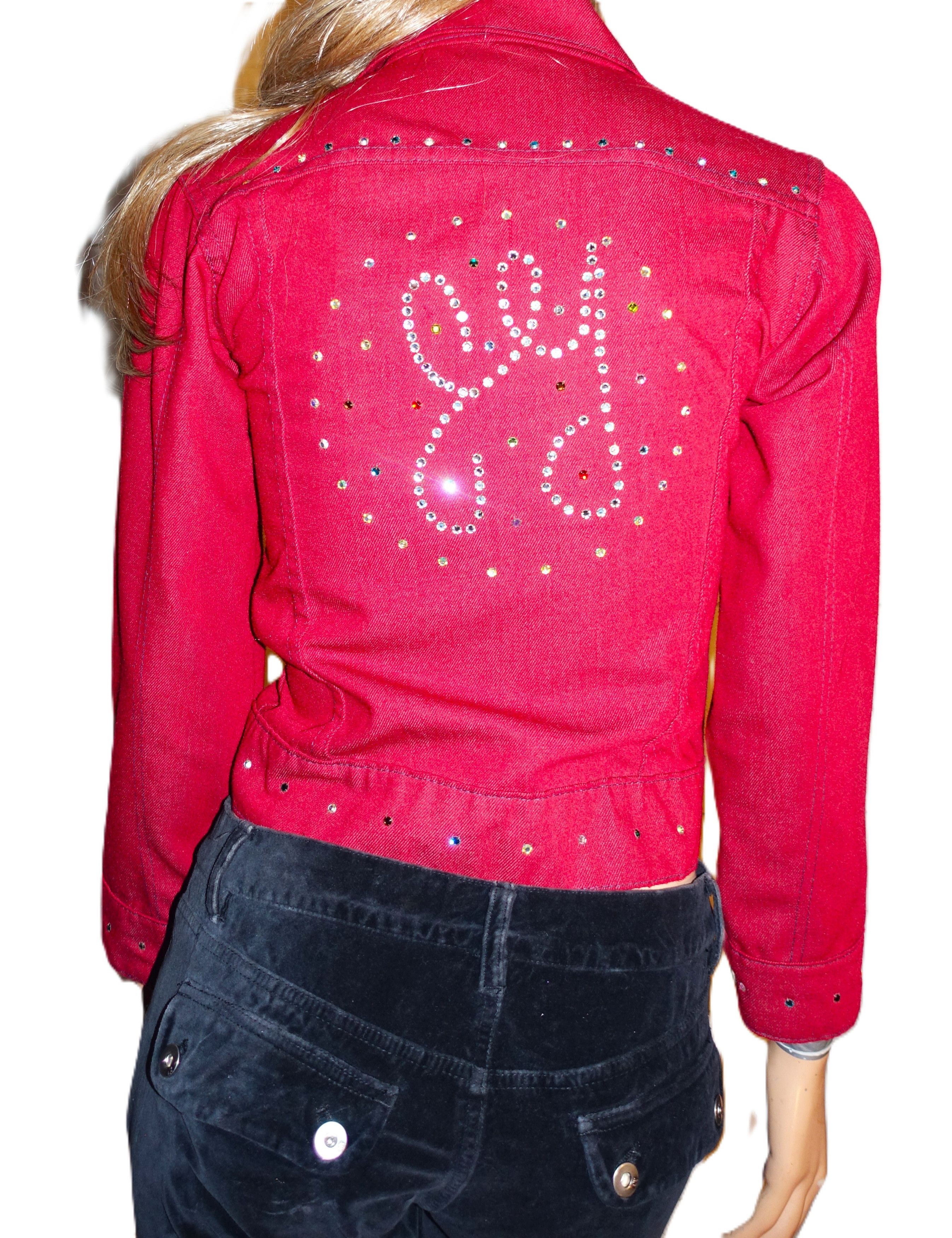 Vintage Vintage Put on Shop Burgundy Crystals Jean Jacket 14 XS Size XS / US 0-2 / IT 36-38 - 5 Thumbnail