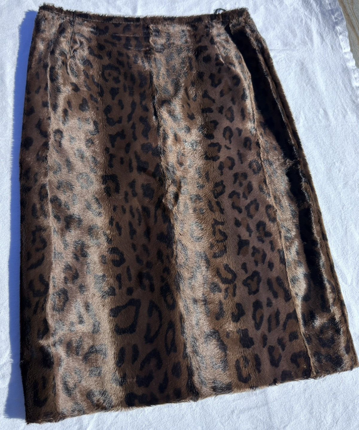 Bloomingdale's × Vintage 90s Bloomingdale's Brown faux fur leopard print skirt Size 32" / US 10 / IT 46 - 4 Thumbnail
