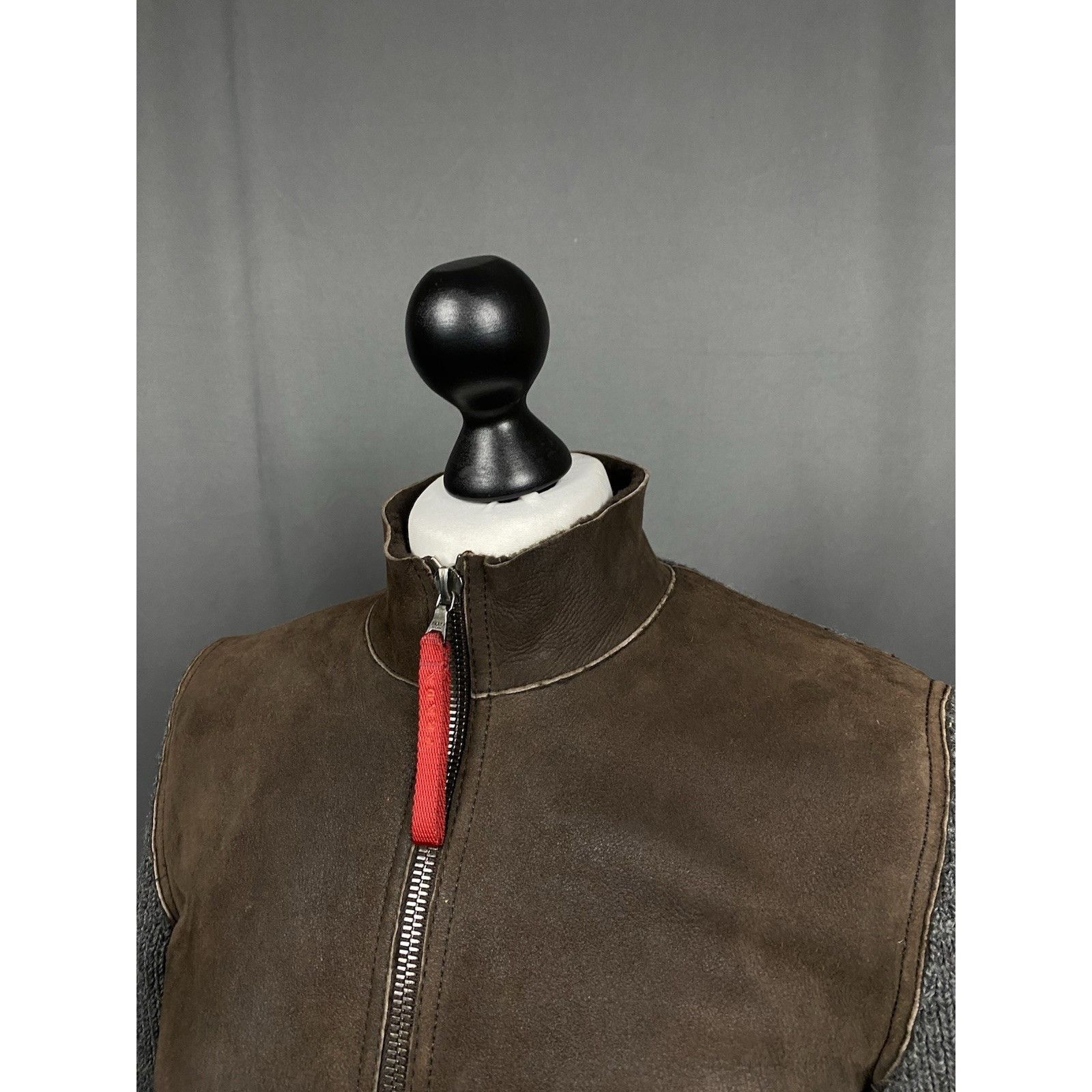 Prada Prada Women's Brown Gray Leather Calfskin Shearlig Wool Hybr Size S / US 4 / IT 40 - 5 Thumbnail