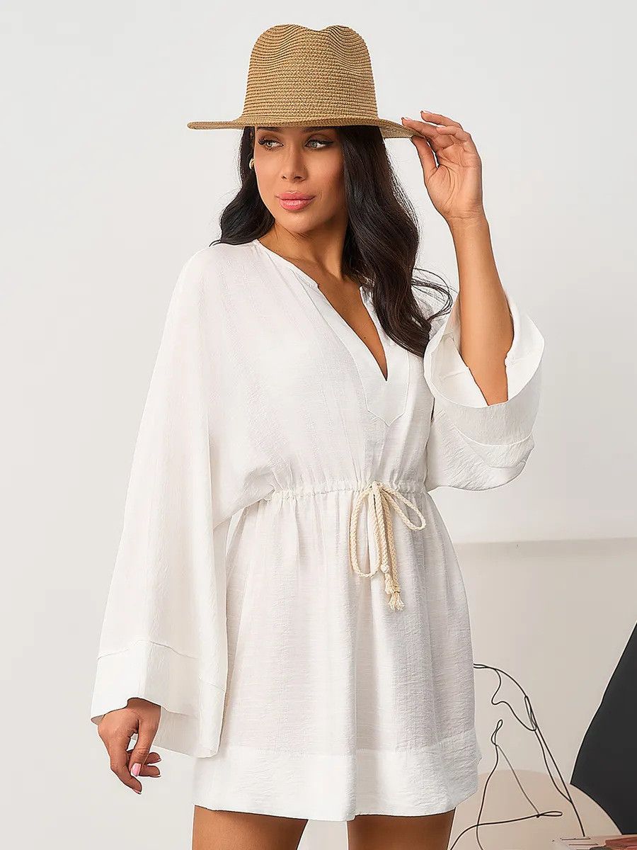 Other Solid Color Loose V-neck Long-sleeved Shirt Dress Size XL / US 12-14 / IT 48-50 - 2 Thumbnail