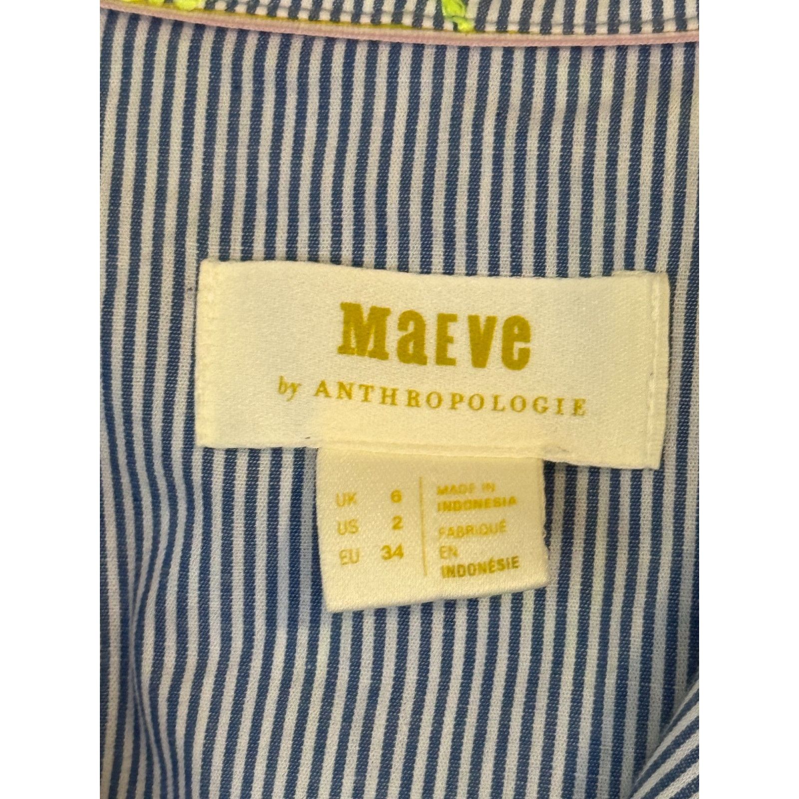 Anthropologie Anthropologie Maeve Shirt Women 2 Blue Embroidered Button Up Size XS / US 0-2 / IT 36-38 - 4 Thumbnail
