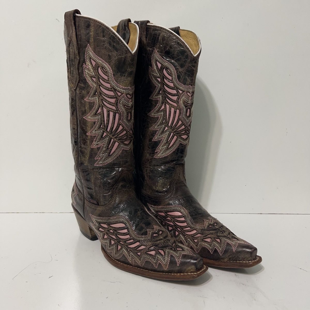 Other Women’s Brown Pink Embroidered Winged Reyme Western Boots Size US 10 / IT 40 - 2 Thumbnail
