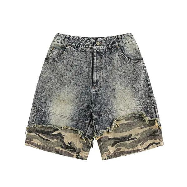 VIBE Patchwork Camo Jean Shorts Size US 32 / EU 48 - 5 Thumbnail