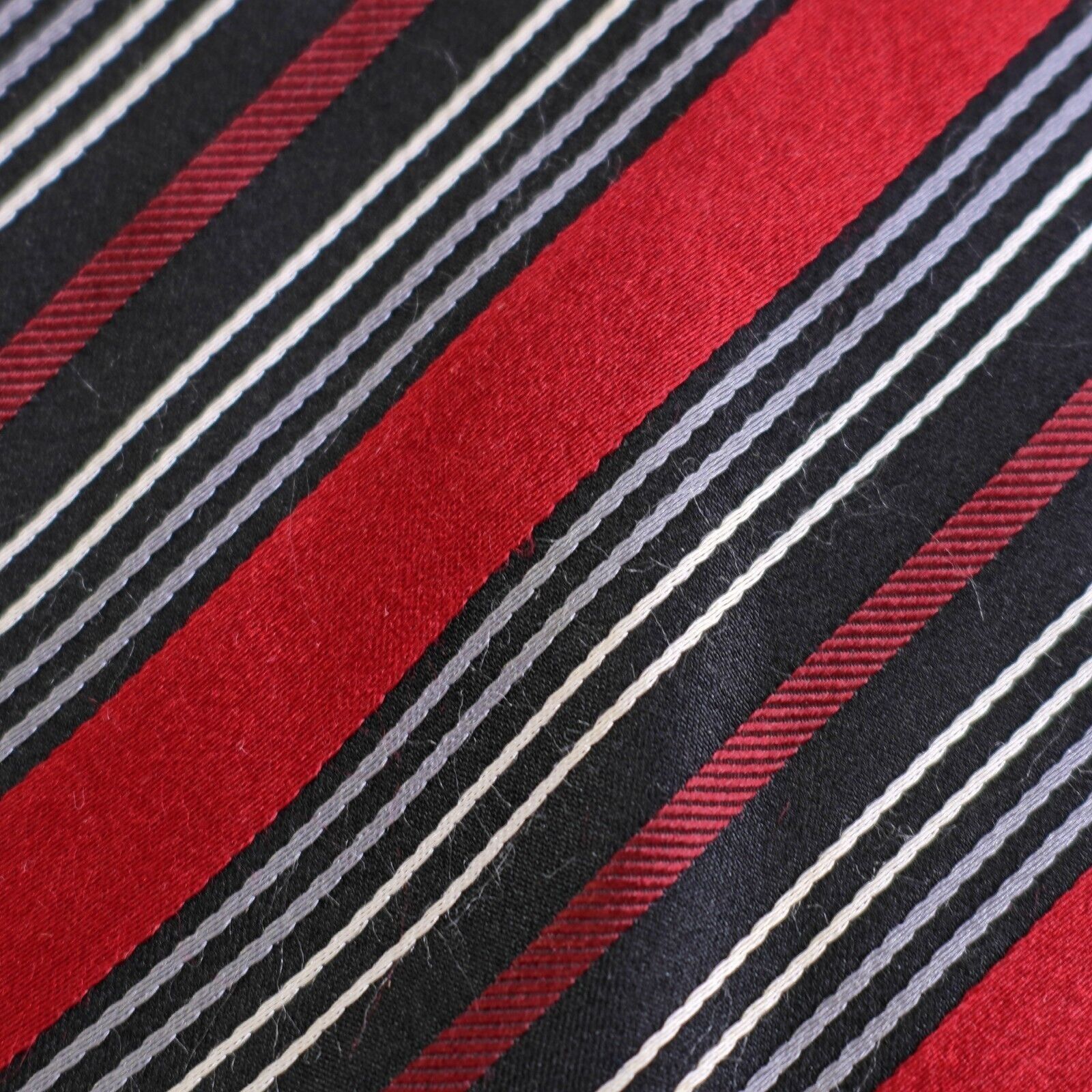 Designer Geoffrey Beene Red Black Striped Woven Silk Tie Size ONE SIZE - 2 Thumbnail