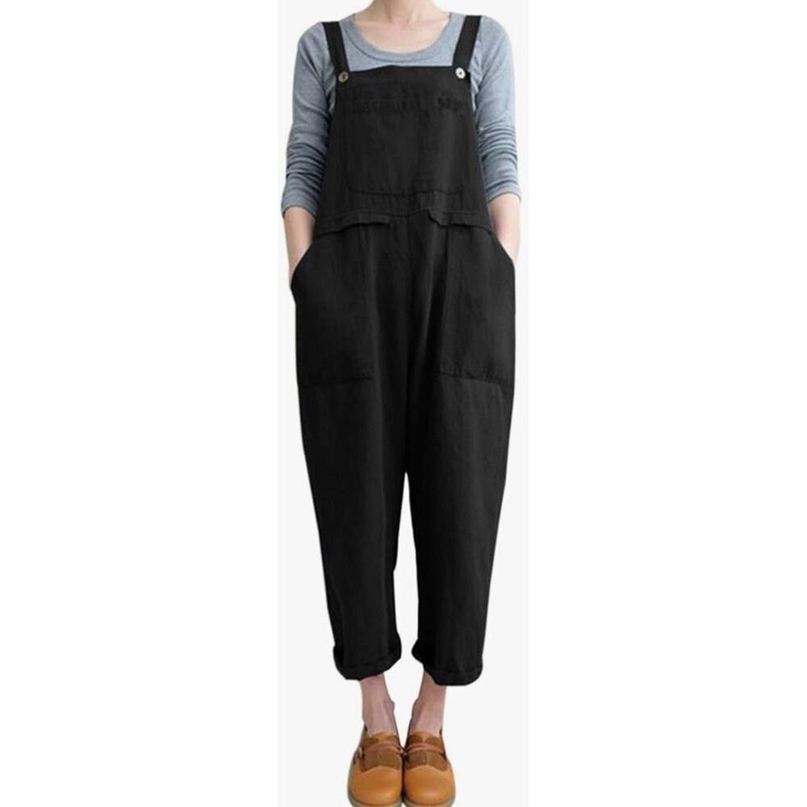 Other Baggy Oversized Linen-Feel Overalls with Pockets | Sz S Size 27" / US 4 / IT 40 - 2 Thumbnail