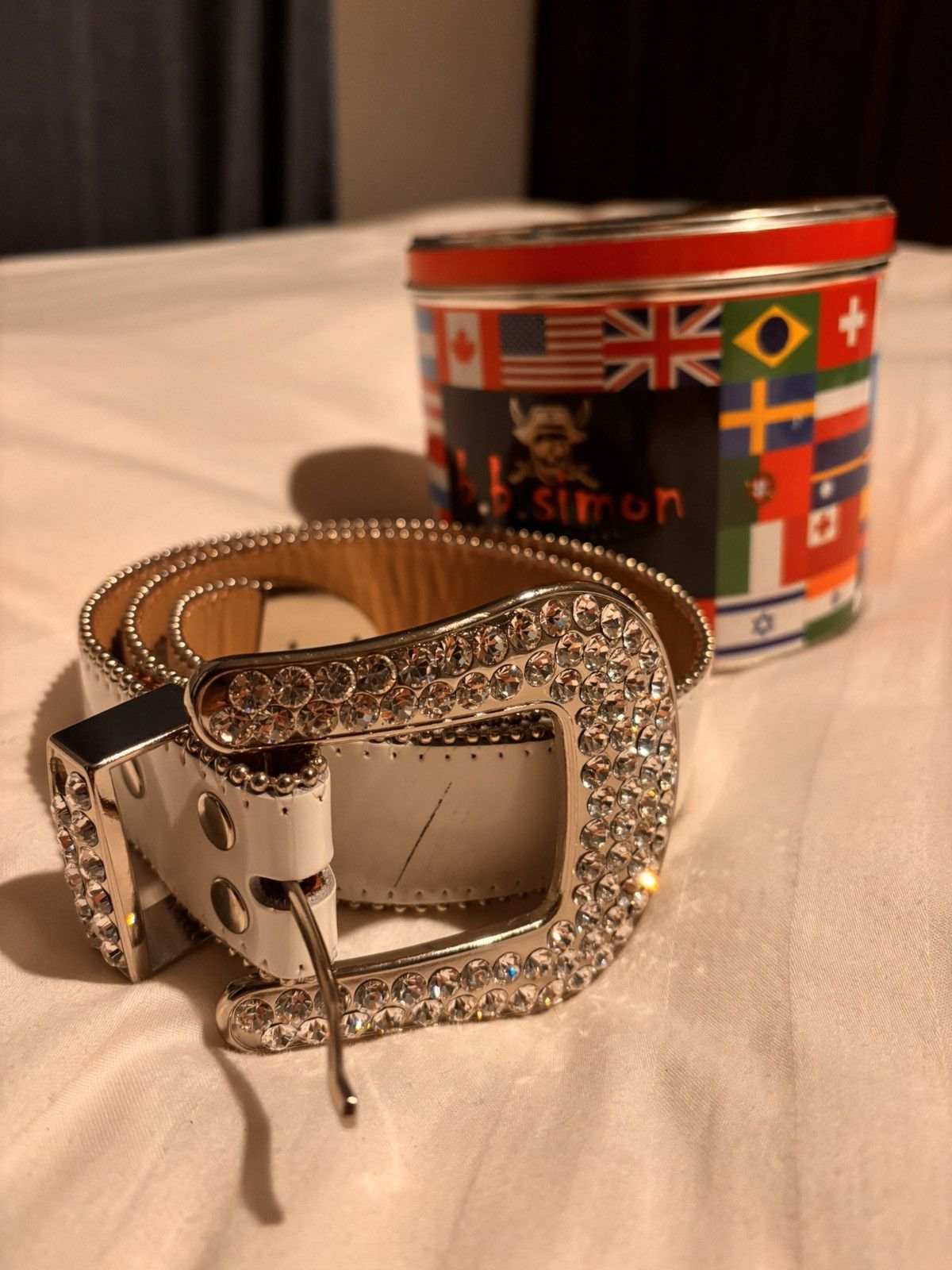 B.B. Simon B.B Simon Studded White Belt Size 32 - 1 Thumbnail