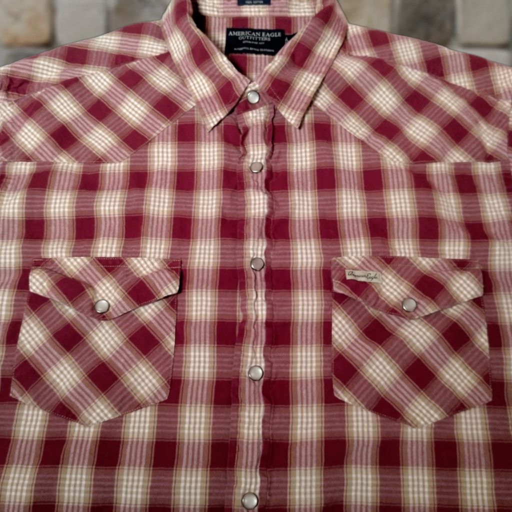 American Eagle Outfitters VINTAGE American Eagle Western Shirt L Men Red Plaid Pearl Snap Short Sleeve Cowboy Rodeo Western Wear Ranchwear—Spread Collar, Button-Up, Cotton Size US L / EU 52-54 / 3 - 1 Thumbnail
