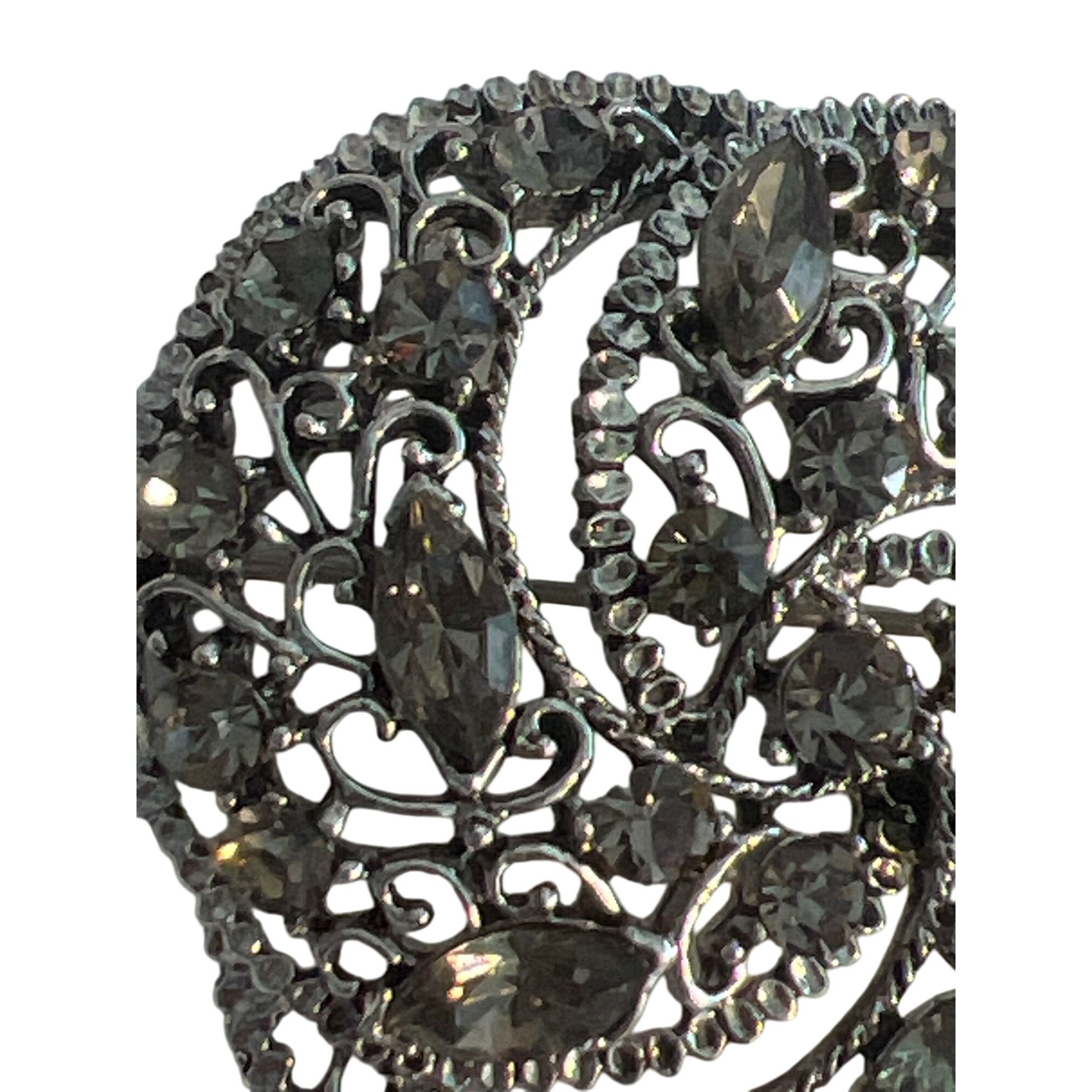 Other Vintage Silver Tone Swirl Floral Brooch Pin Rhinestones Fila Size ONE SIZE - 3 Thumbnail