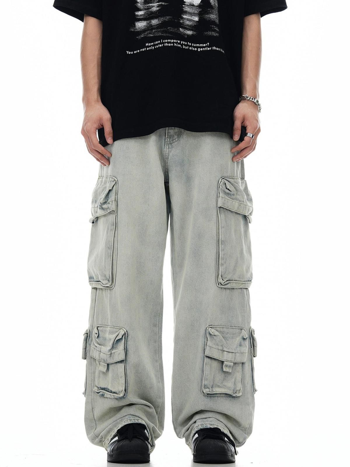 Japanese Brand Light Gray Baggy Cargo Pants with Multiple Pockets Size US 32 / EU 48 - 3 Thumbnail