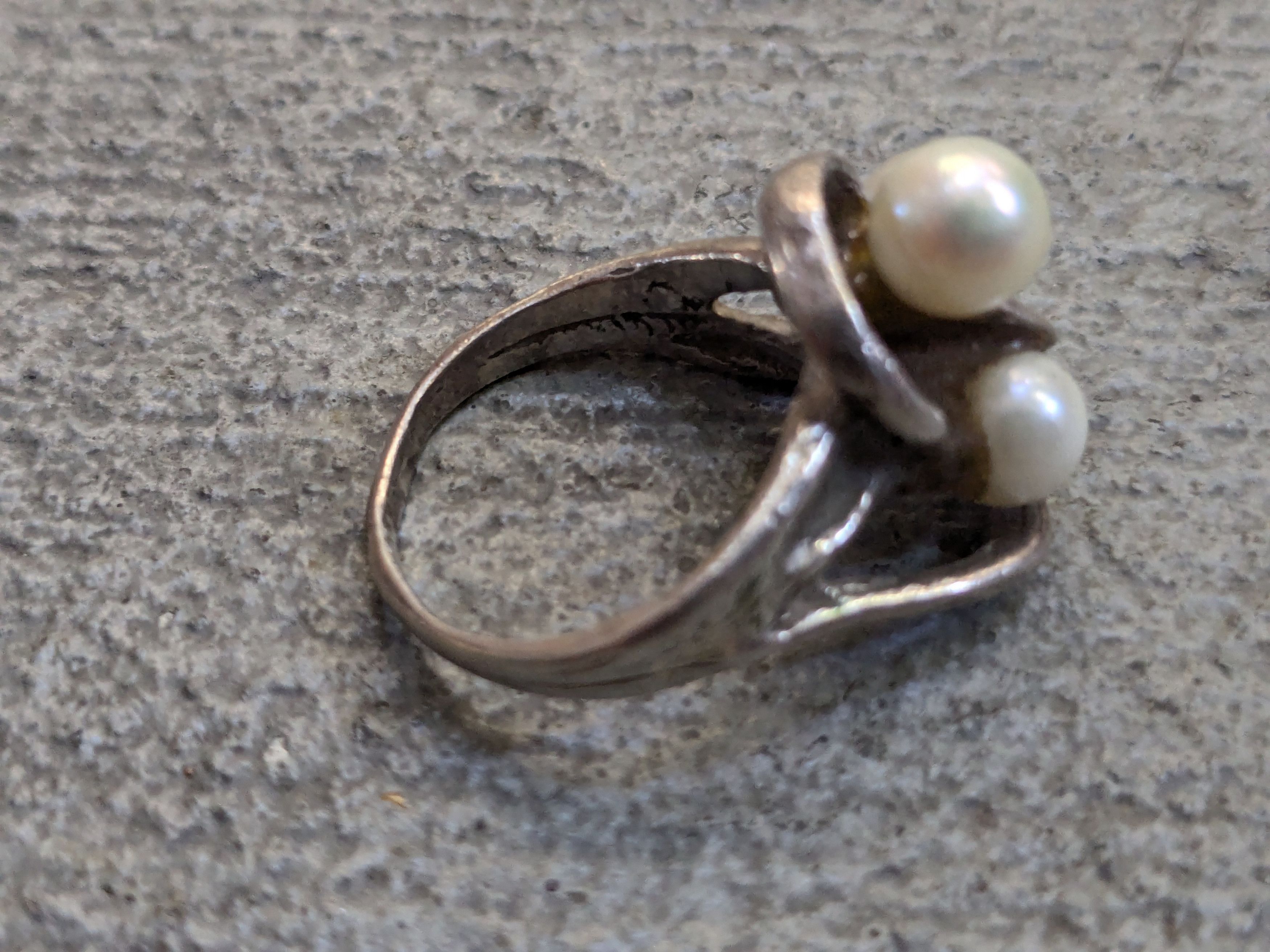Other Vintage Sterling Silver Ring Pearl 6.25 Modern Abstract Size ONE SIZE - 7 Thumbnail