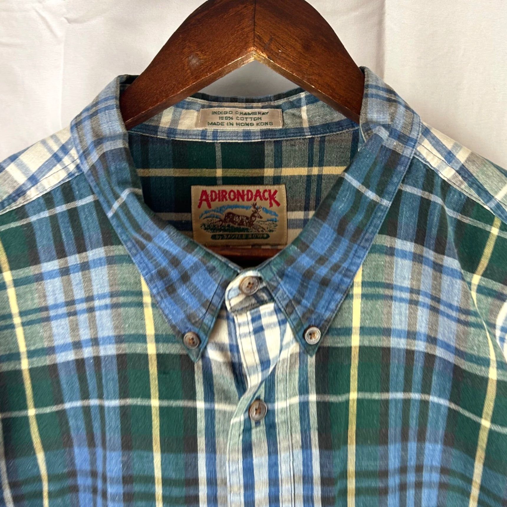 Vintage VINTAGE Adirondack Indigo Chambray Plaid Long Sleeve Button-Up Shirt Men XXL Green Plaid Chest Pocket Casual Fall Winter Mens Size US XXL / EU 58 / 5 - 3 Thumbnail