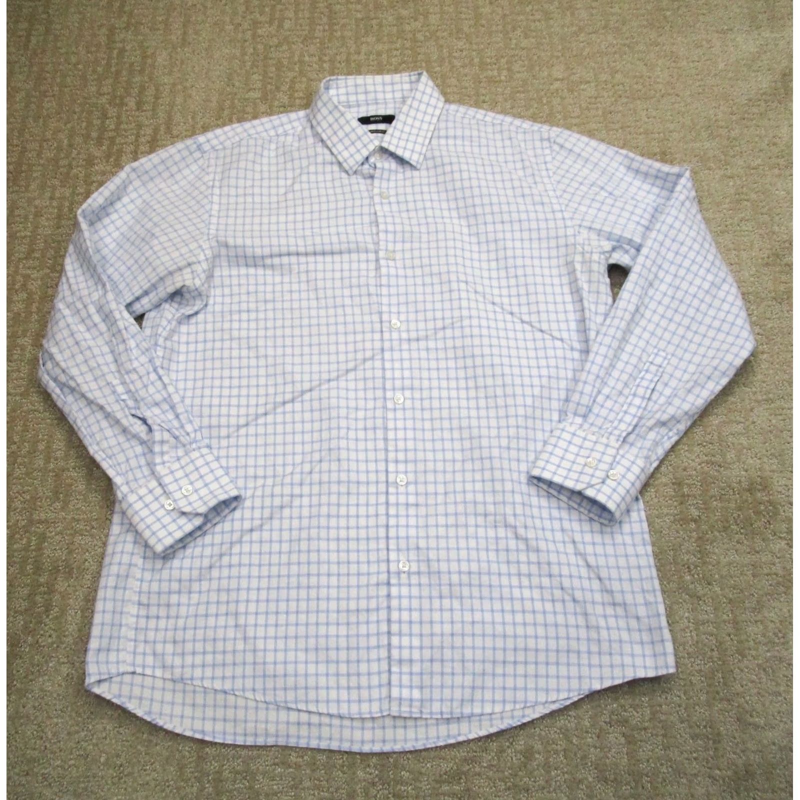 Hugo Boss HUGO BOSS Shirt Men XL White Blue Gingham Check Long Sleeve Button-Down Size US L / EU 52-54 / 3 - 2 Thumbnail