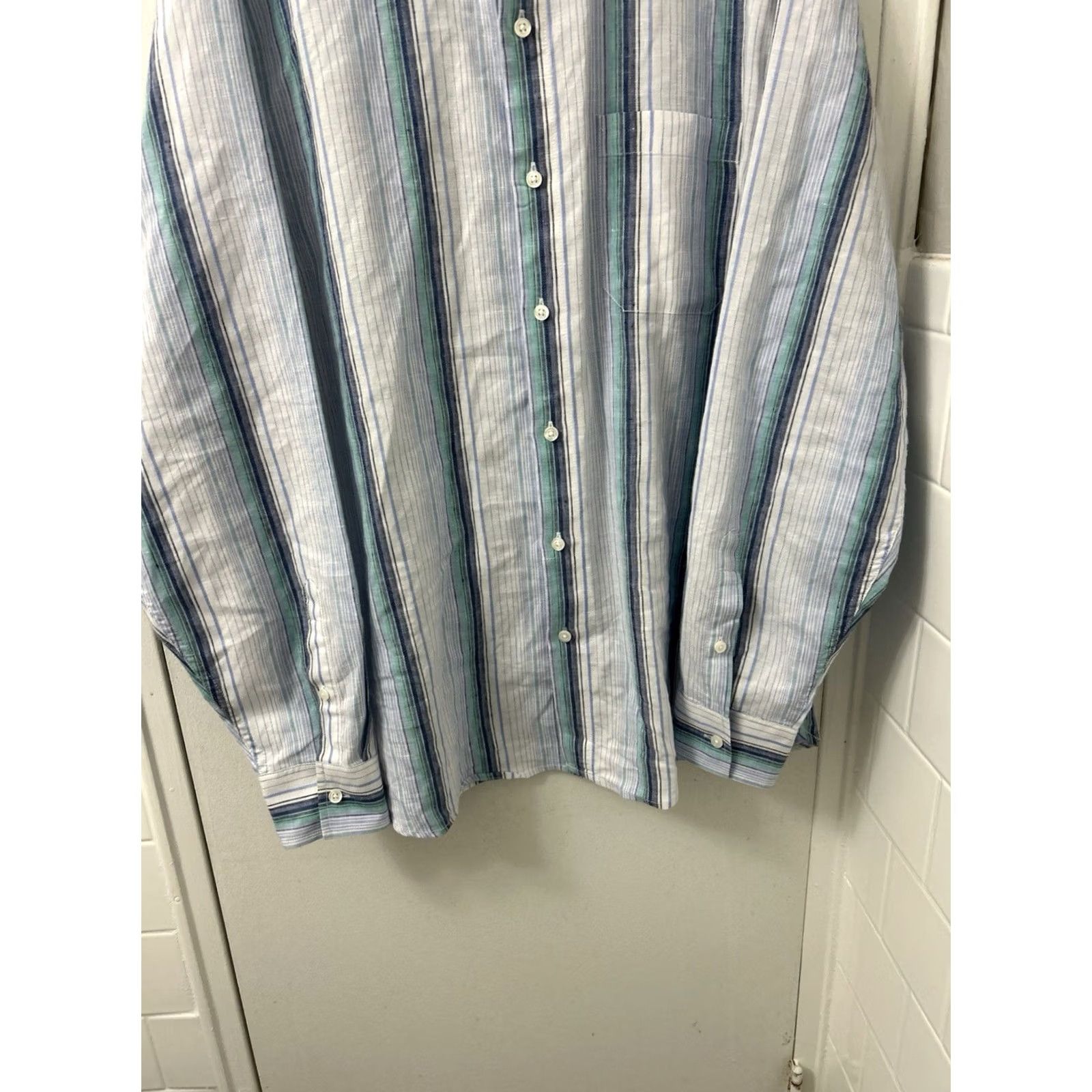 Tommy Bahama Tommy Bahama Shirt Mens Large White Blue Striped Linen Blend Button Down L/S Size US L / EU 52-54 / 3 - 3 Thumbnail
