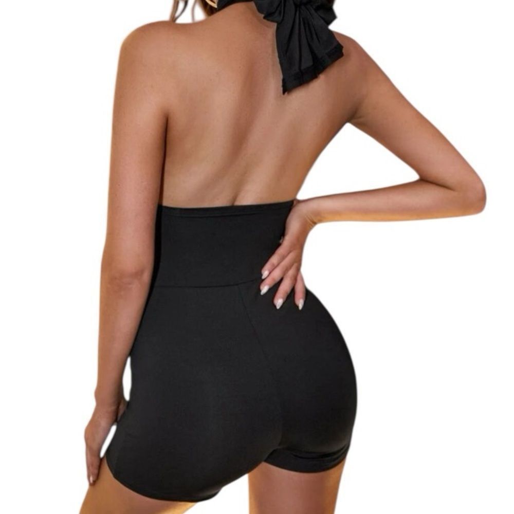Shein SHEIN Black Wrap Backless Romper Tie Halter Cutout Size M Size 28" / US 6 / IT 42 - 3 Thumbnail
