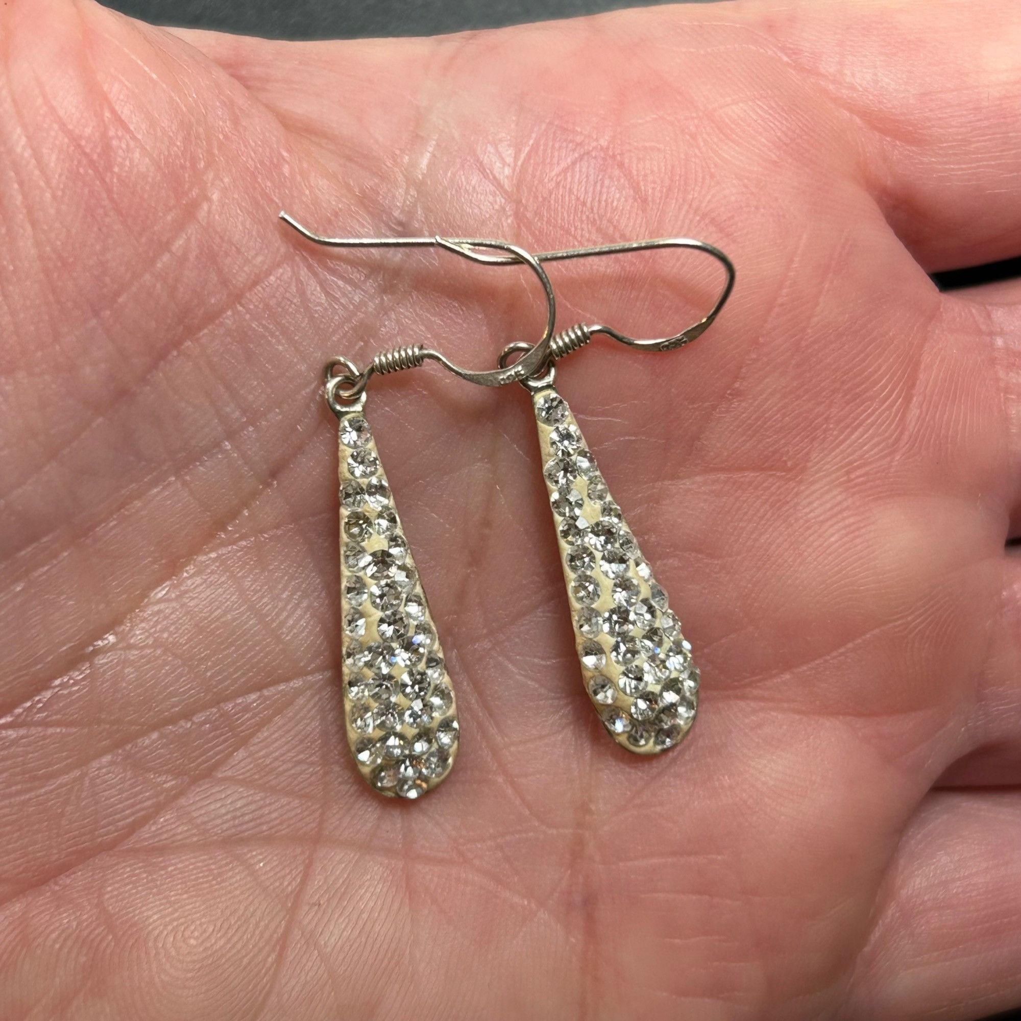 Vintage Sterling Silver 925 Crystal Inset White Dangle Drop Earrings Size ONE SIZE - 6 Thumbnail