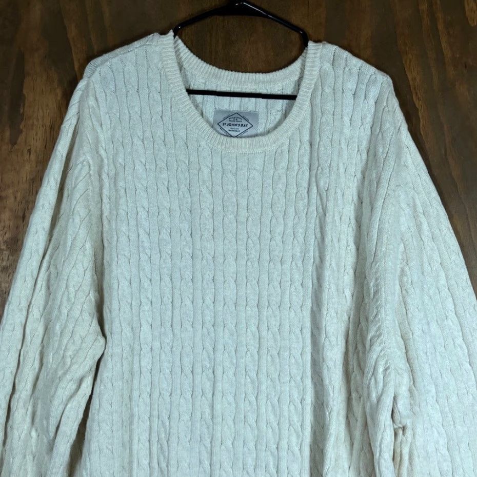 Vintage St. John's Bay Mens Sweater Cable Knit Crew Neck Super Soft Long Sleeve 2XL Cream Knit Pullover Casual Casualwear Mens Size US XXL / EU 58 / 5 - 2 Thumbnail