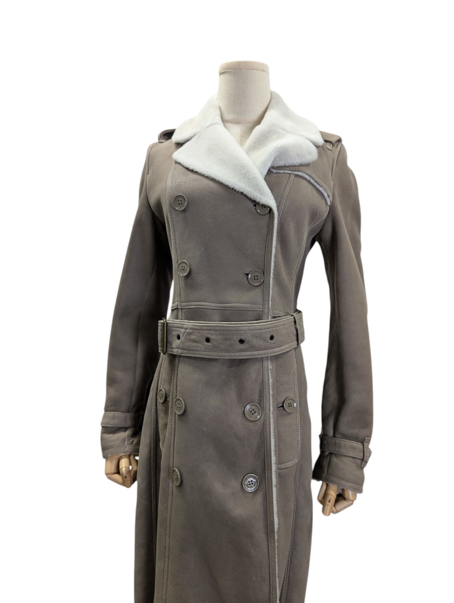 Burberry Taupe Shearling Mid-Length Overcoat Size XS / US 0-2 / IT 36-38 - 4 Thumbnail