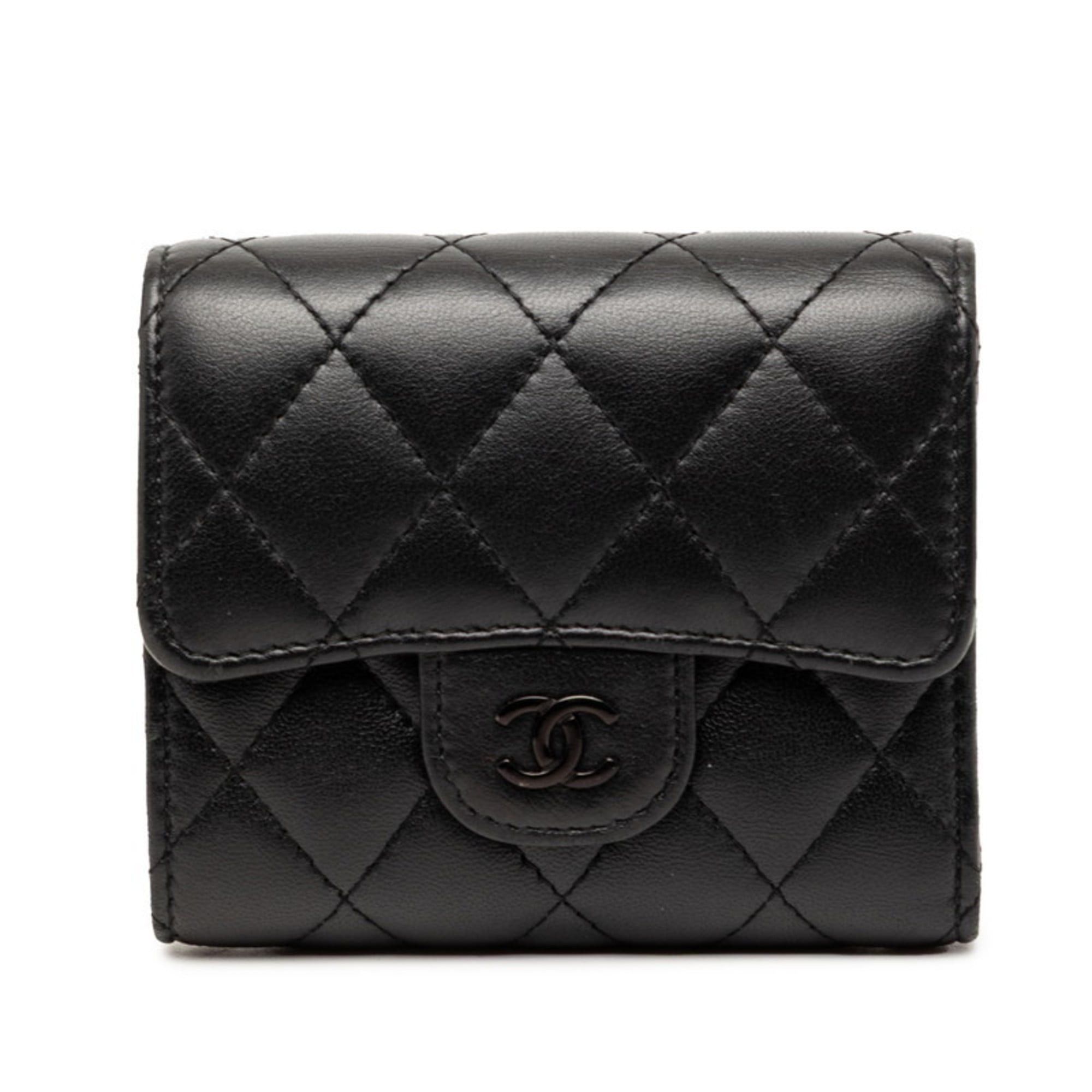Chanel Chanel Coco Mark Matelassé Tri-fold Wallet, Black Lambskin, Women's CHANEL Size ONE SIZE - 1 Thumbnail