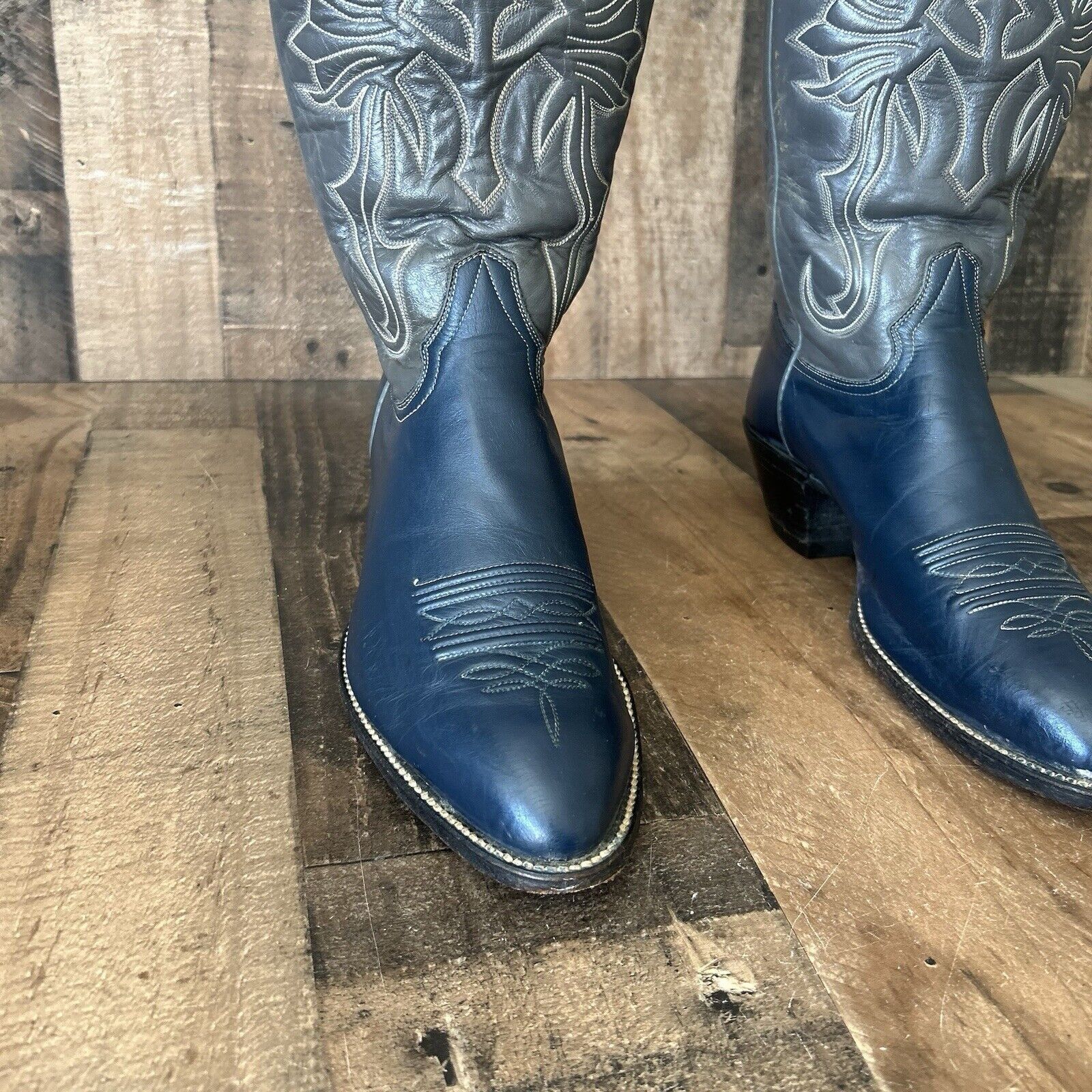 Vintage Hondo Vintage Blue Western Cowboy Boots Mens 9.5 EEE Size US 9.5 / EU 42-43 - 9 Thumbnail